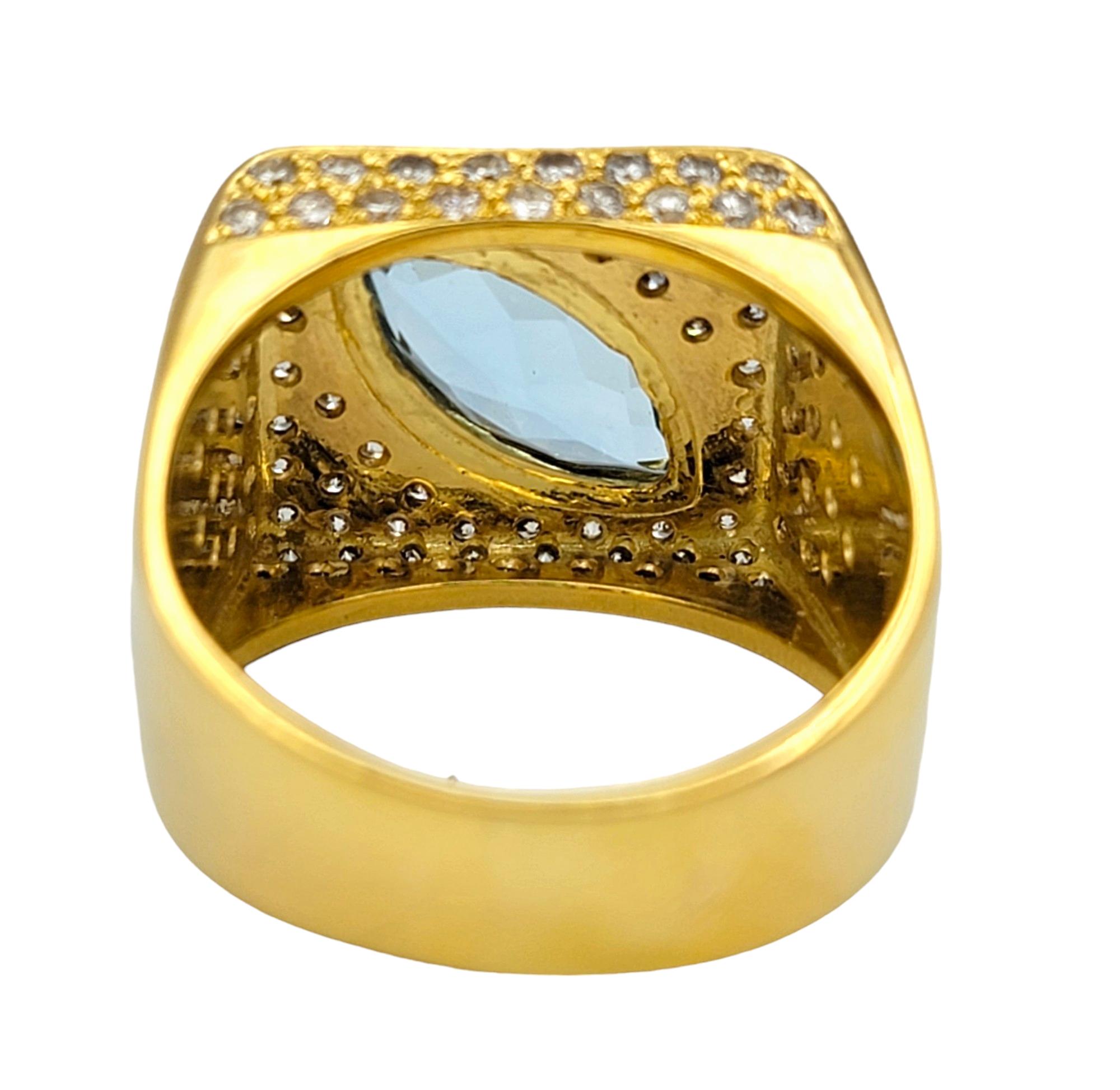 Sophie d'Agon Marquise Cut Aquamarine & Diamond Cocktail Ring in 18K Yellow Gold In Good Condition For Sale In Scottsdale, AZ