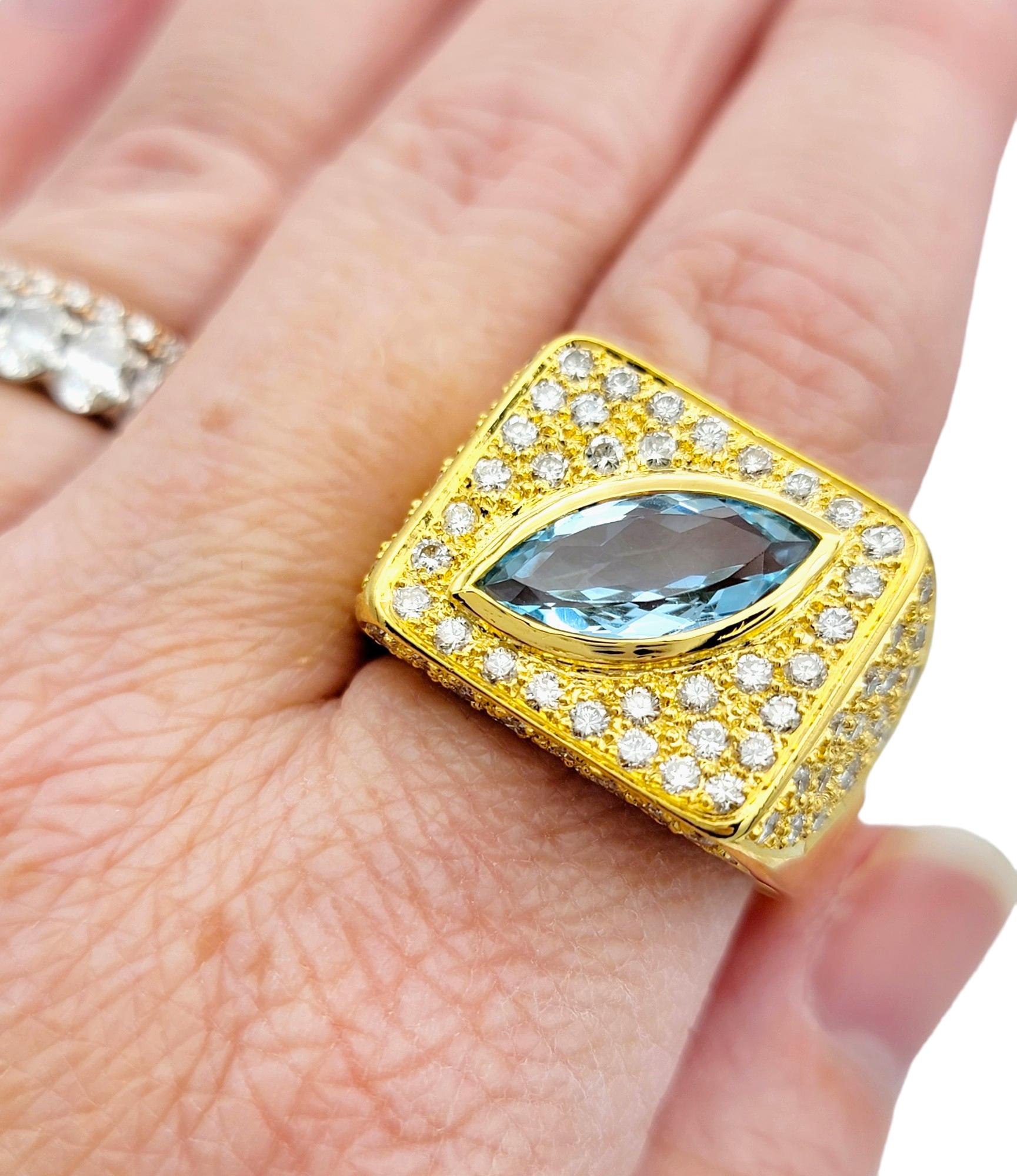 Sophie d'Agon Marquise Cut Aquamarine & Diamond Cocktail Ring in 18K Yellow Gold For Sale 2