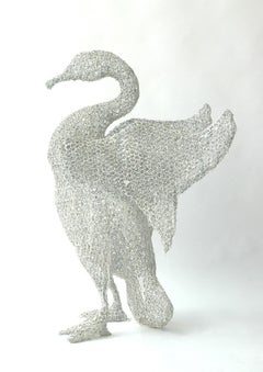 Grace - bright, elegant, figurative, swan, painted steel and latex sculpture