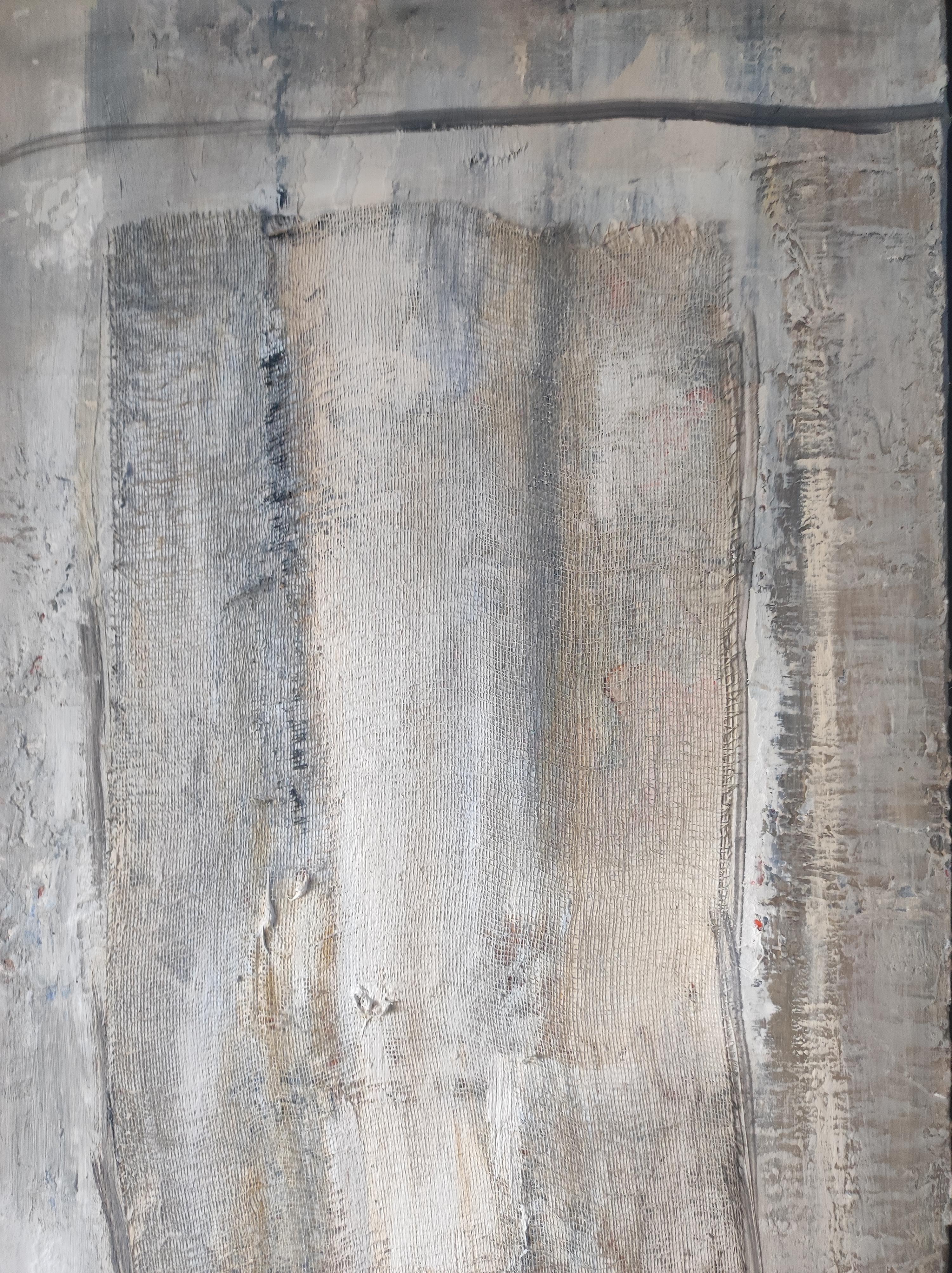 Le linge, Bleu Abstrait, Minimalisme, Collage, texturé, Peinture à l'huile, Français en vente 3