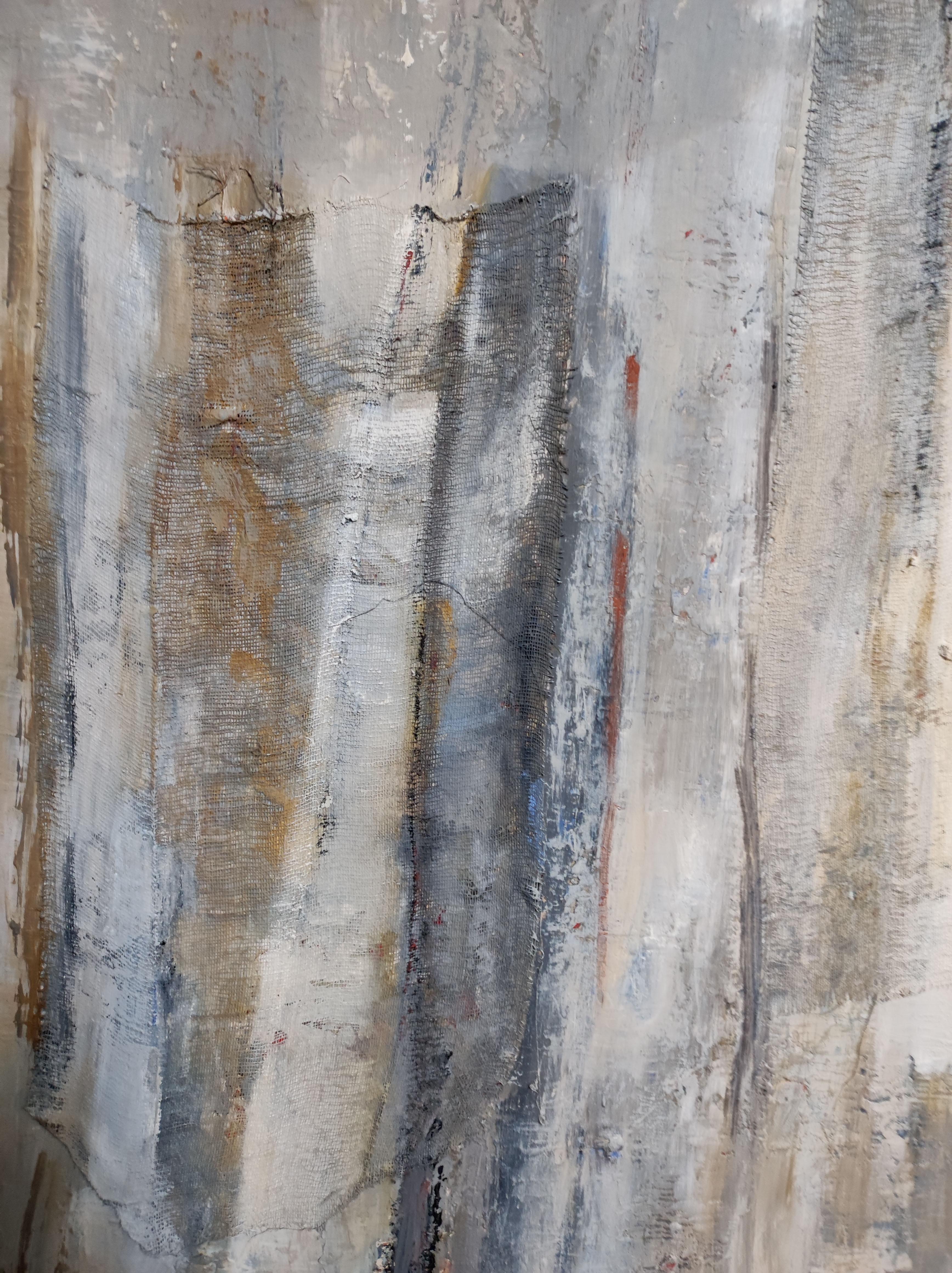 Le linge, abstrait bleu, minimalisme, collage, peinture texturée - Expressionnisme abstrait Painting par SOPHIE DUMONT