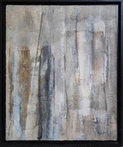 Le linge, Blue Abstract, Minimalism, Collage, textured, Oil painting, French