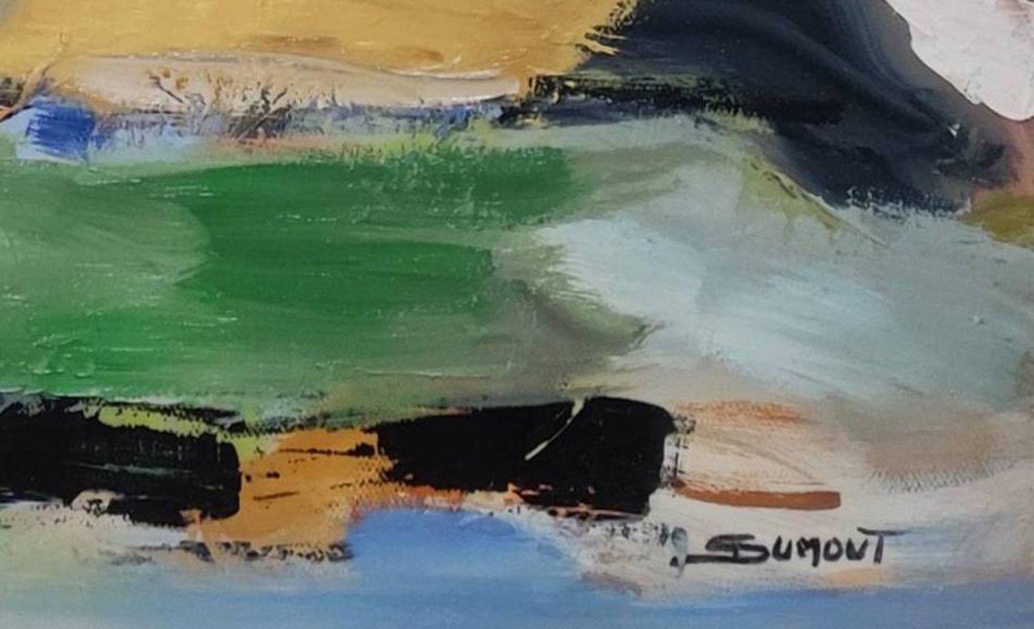 A l'orée des champs, abstract, vert, expressionism, oil on canvas, countryside For Sale 2