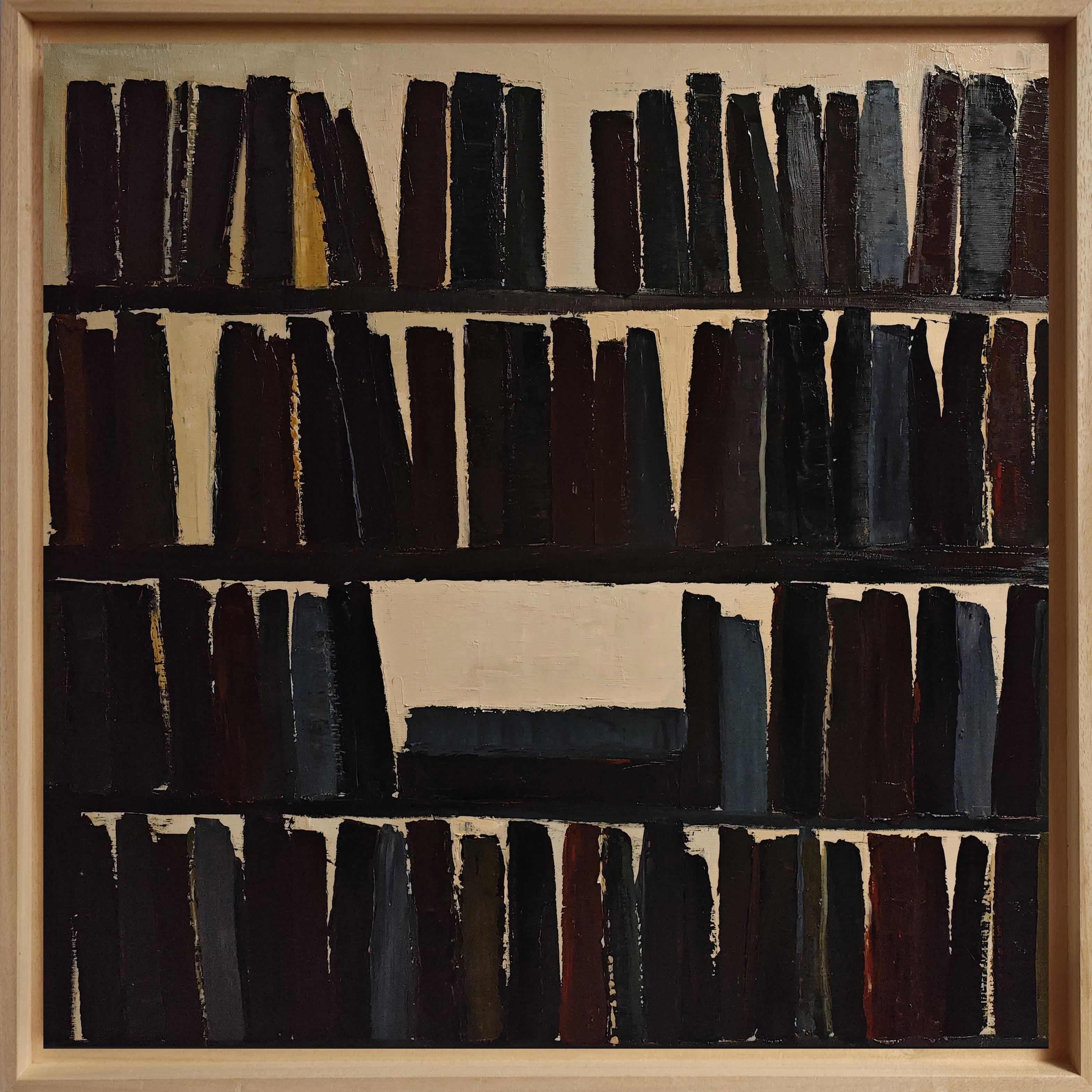 Absence Écrite, Large Textured Abstract Library, Contemporary Oil Painting