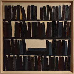 Abscence ecrite- Large Abstract Oil Painting, Stylized Library, Contemporary art