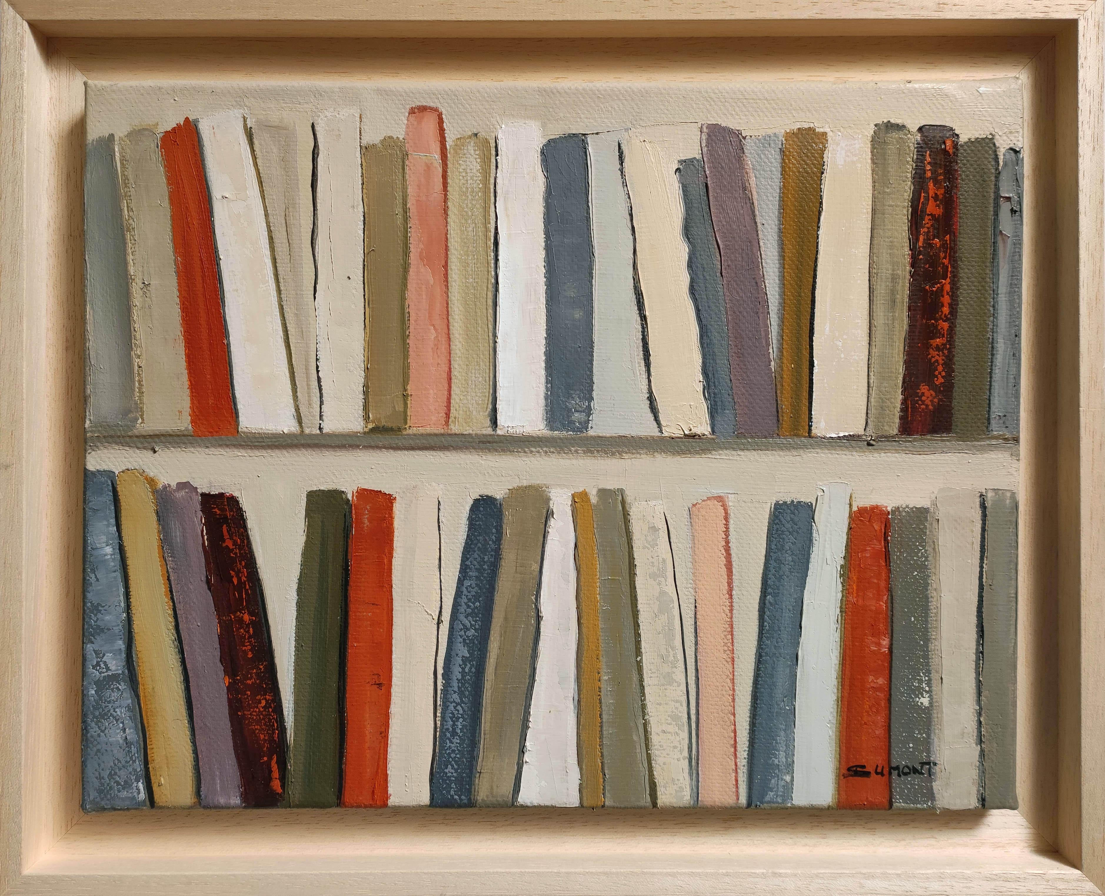 Abstract Bookshelf – Oil Painting, contemporary,  French Artist, “The Art Books” For Sale 5