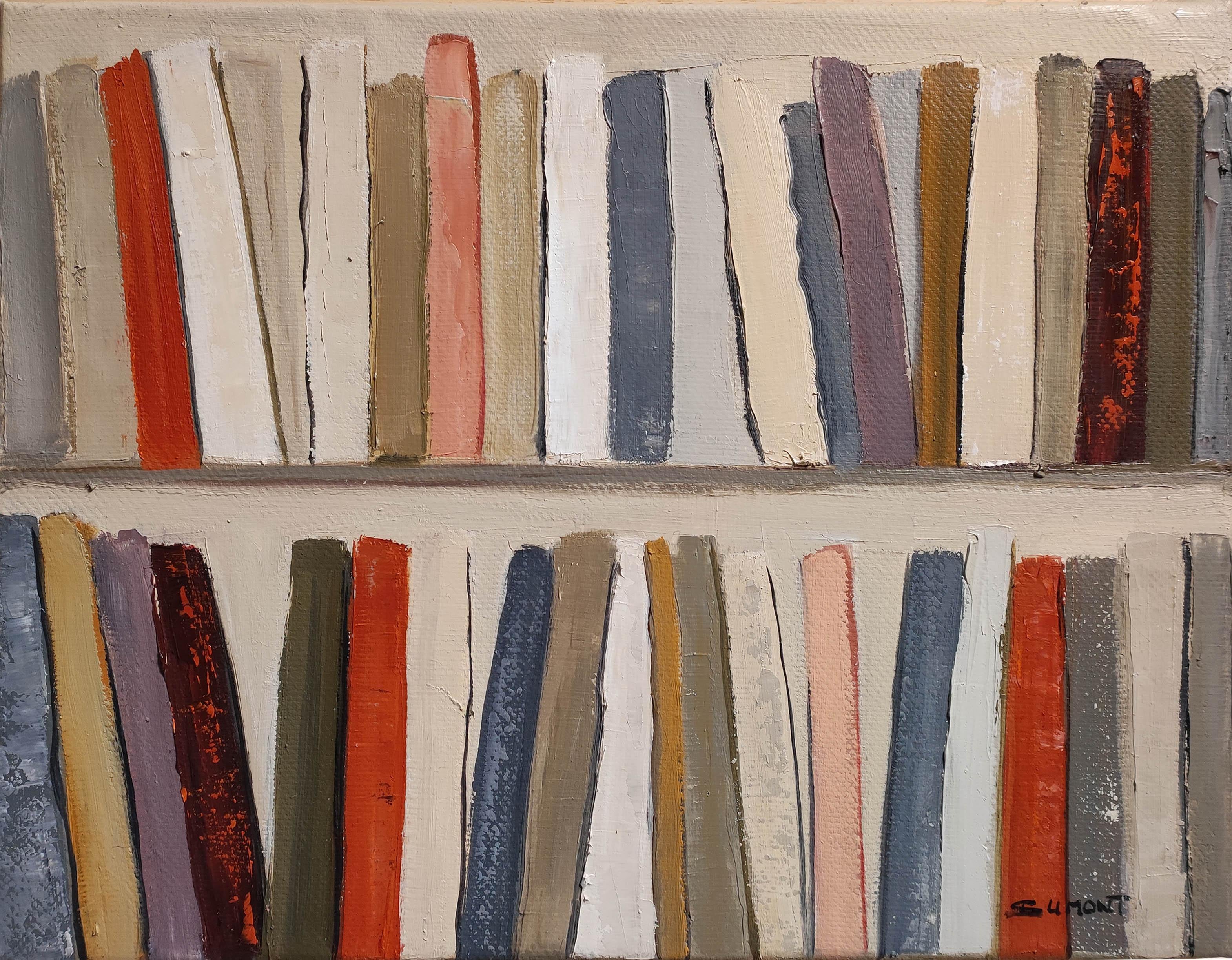 Abstract Bookshelf – Oil Painting, contemporary,  French Artist, “The Art Books” For Sale 7