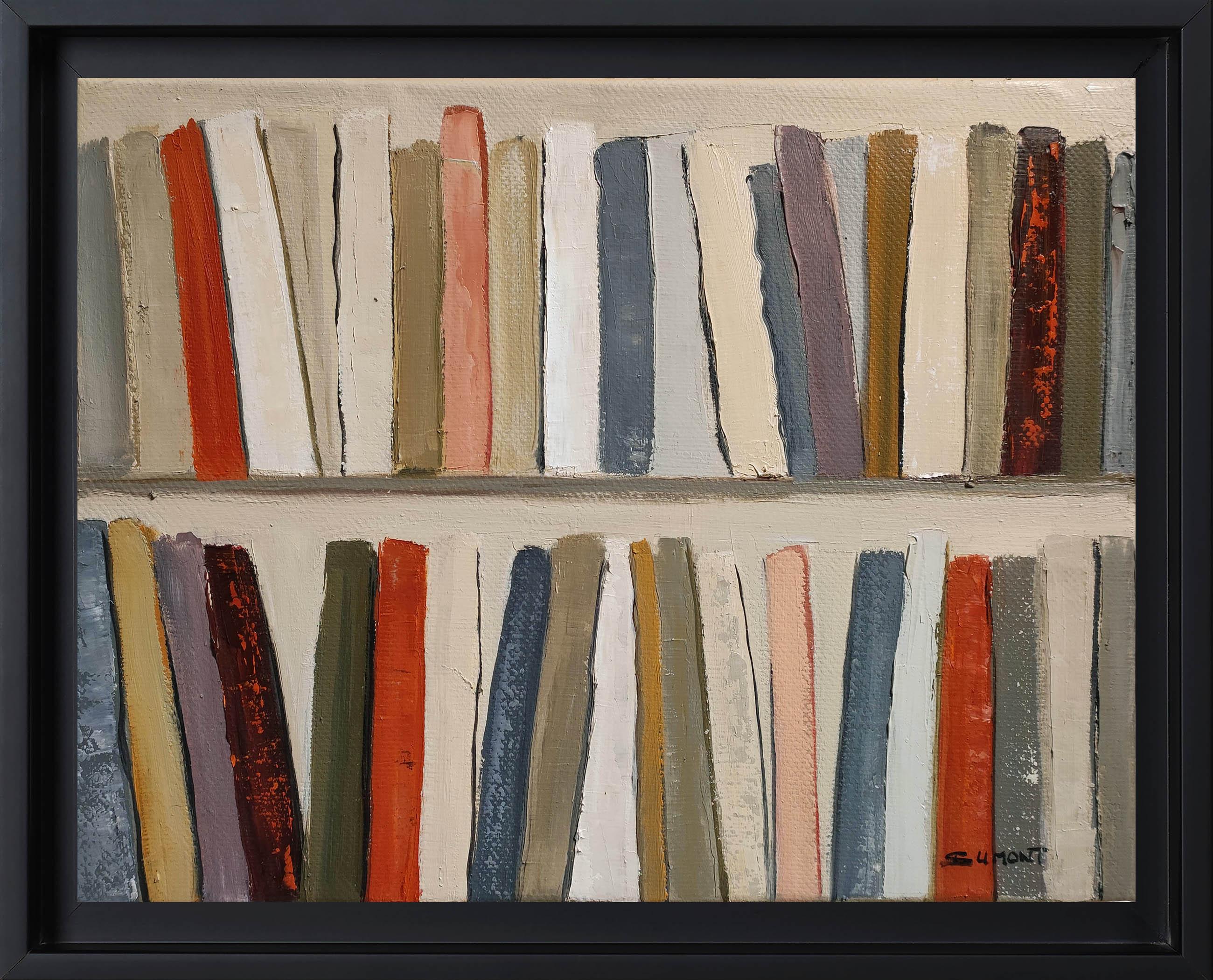 Abstract Bookshelf – Oil Painting, contemporary,  French Artist, “The Art Books” For Sale 6