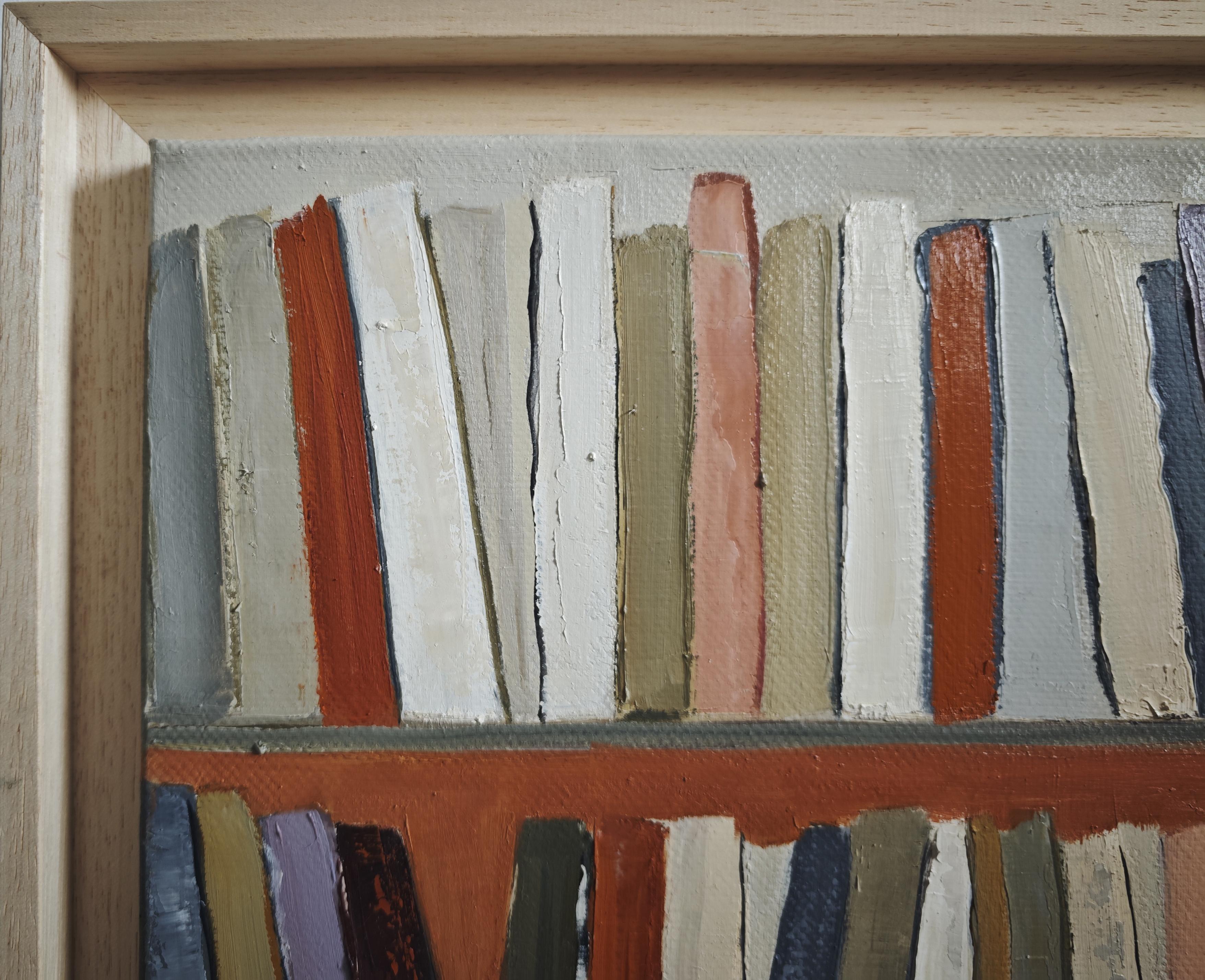 Abstract Bookshelf – Oil Painting, contemporary,  French Artist, “The Art Books” For Sale 1