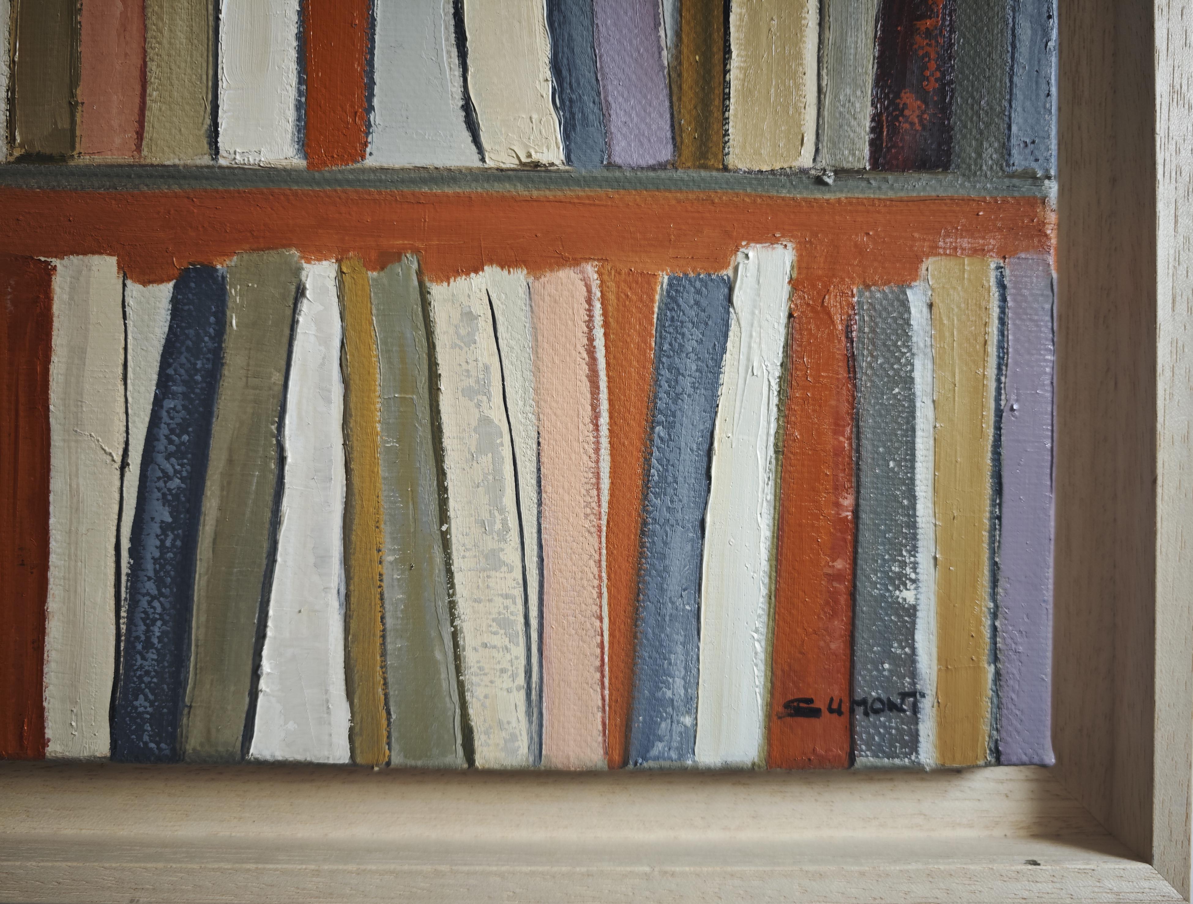 Abstract Bookshelf – Oil Painting, contemporary,  French Artist, “The Art Books” For Sale 3