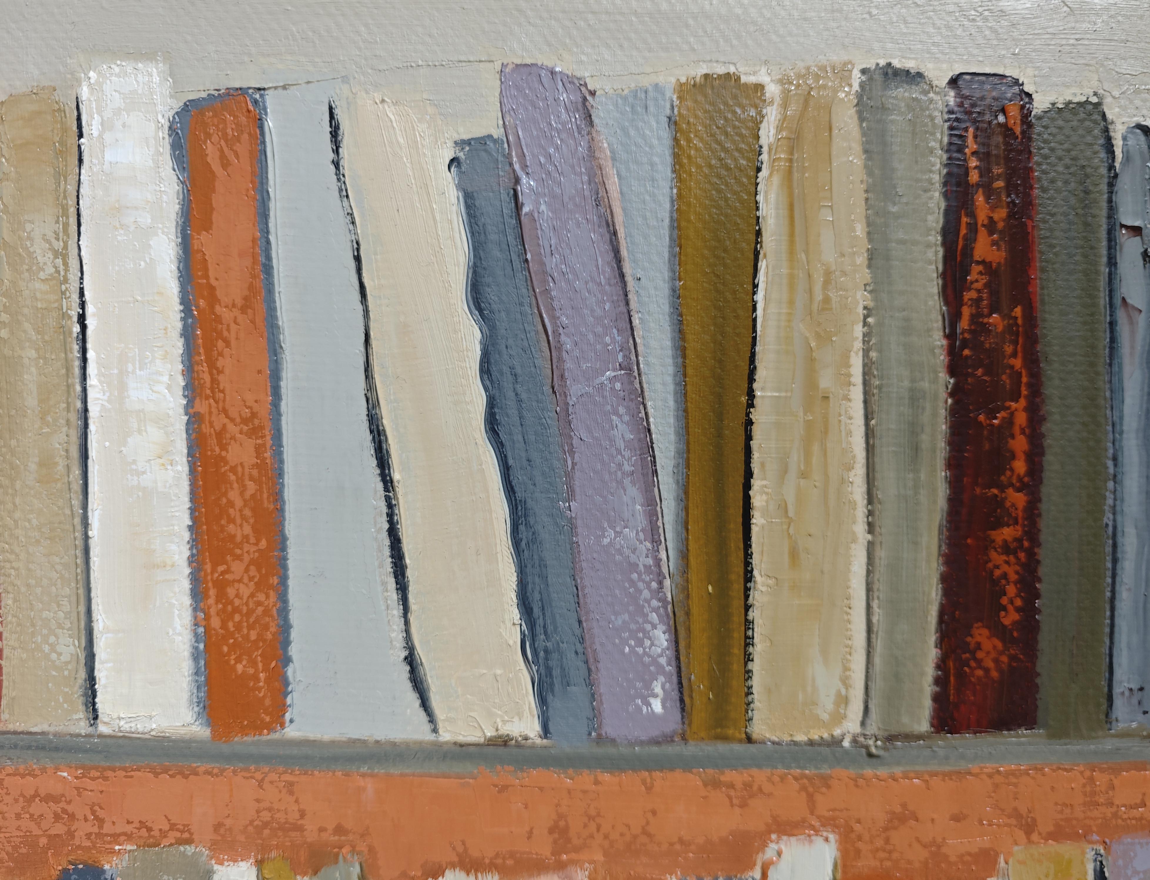 Abstract Bookshelf – Oil Painting, contemporary,  French Artist, 