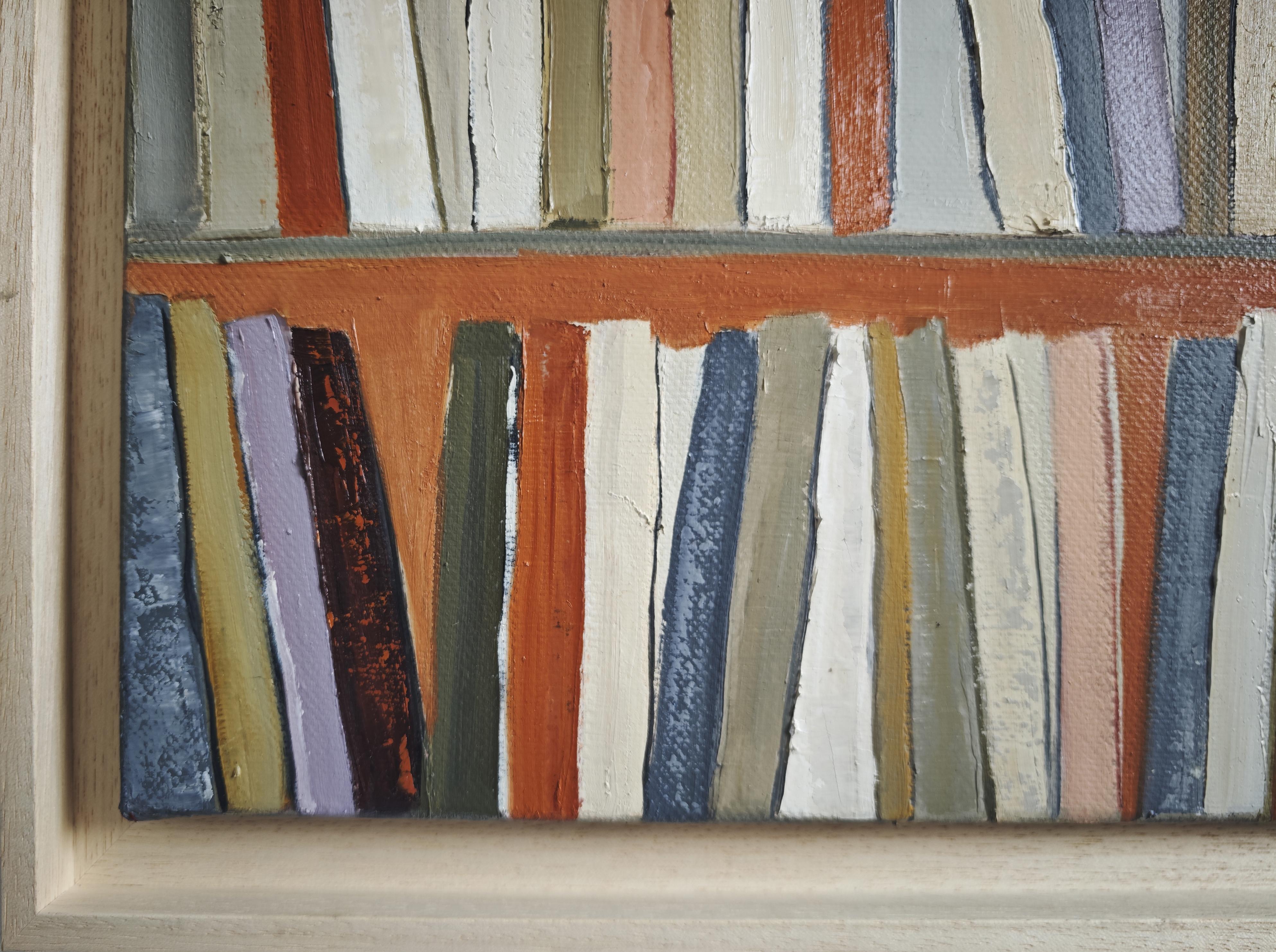Abstract Bookshelf – Oil Painting, contemporary,  French Artist, “The Art Books” For Sale 4