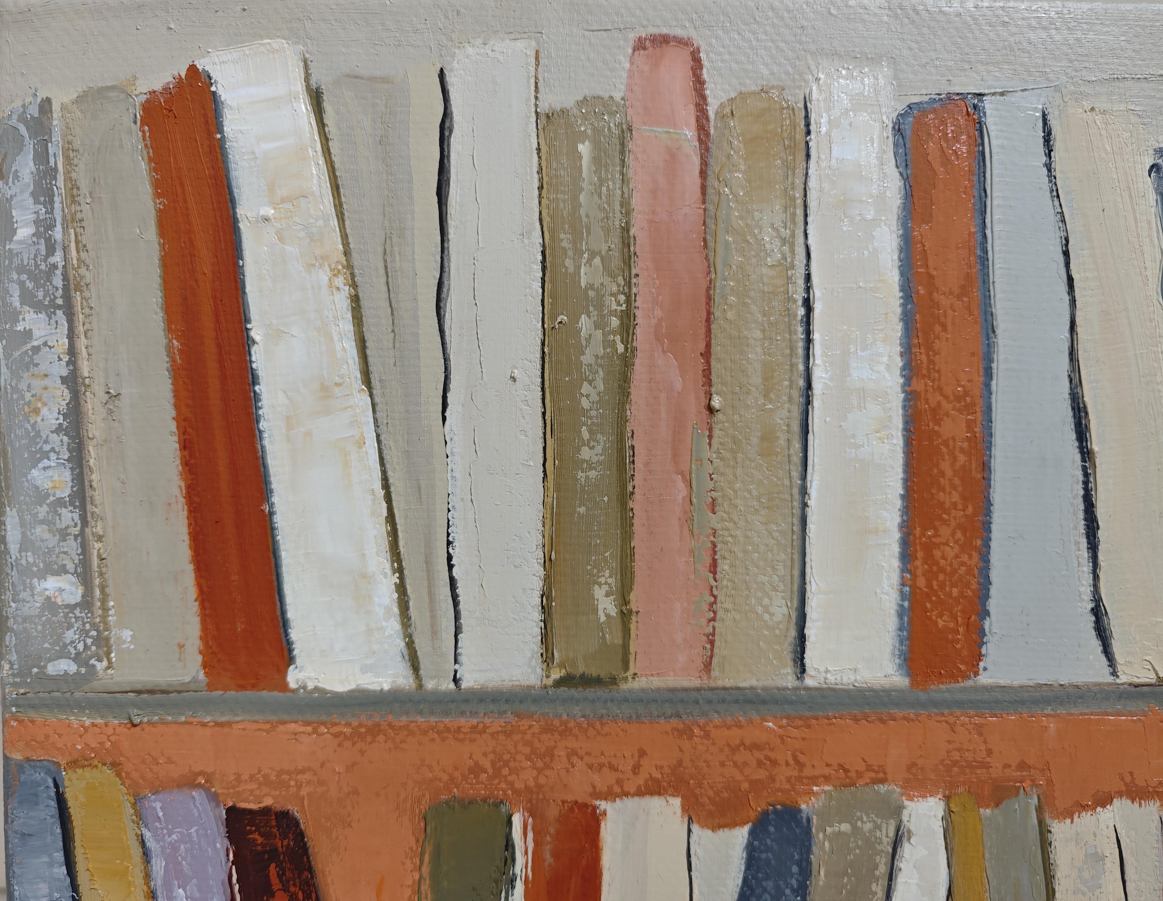 Abstract Bookshelf – Oil Painting, contemporary,  French Artist, 