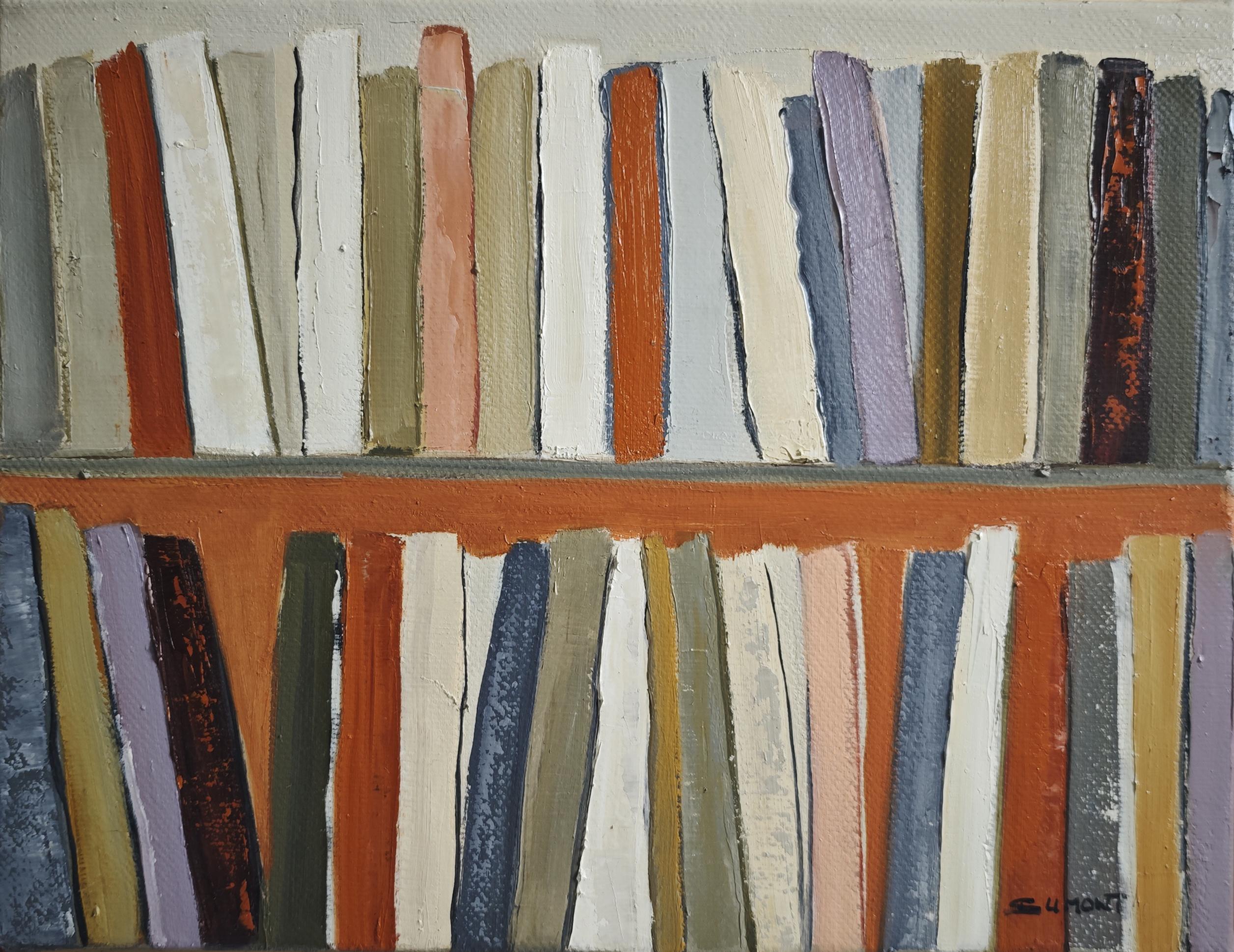 Abstract Bookshelf – Oil Painting, contemporary,  French Artist, “The Art Books” For Sale 5