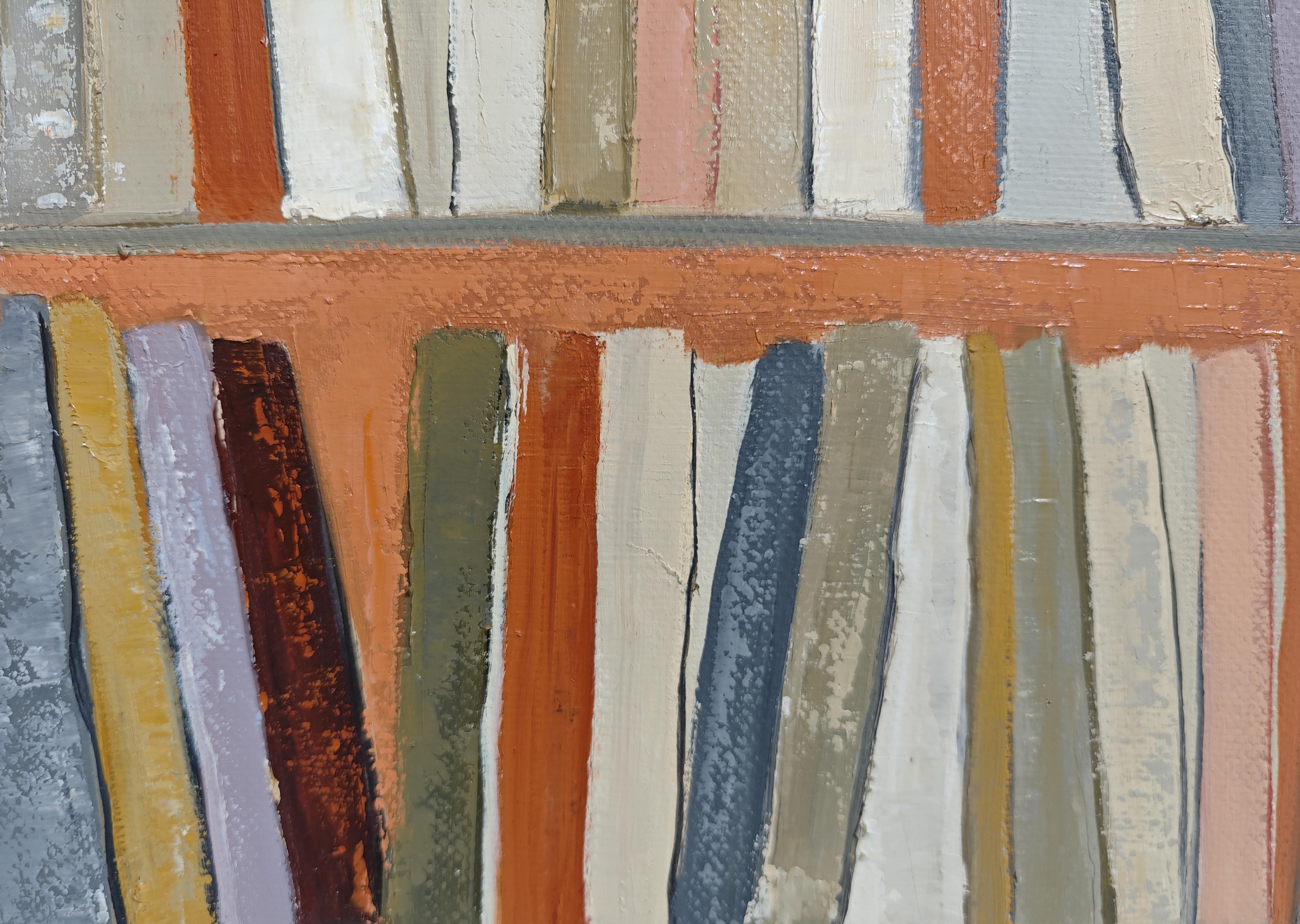 Abstract Bookshelf – Oil Painting, contemporary,  French Artist, 