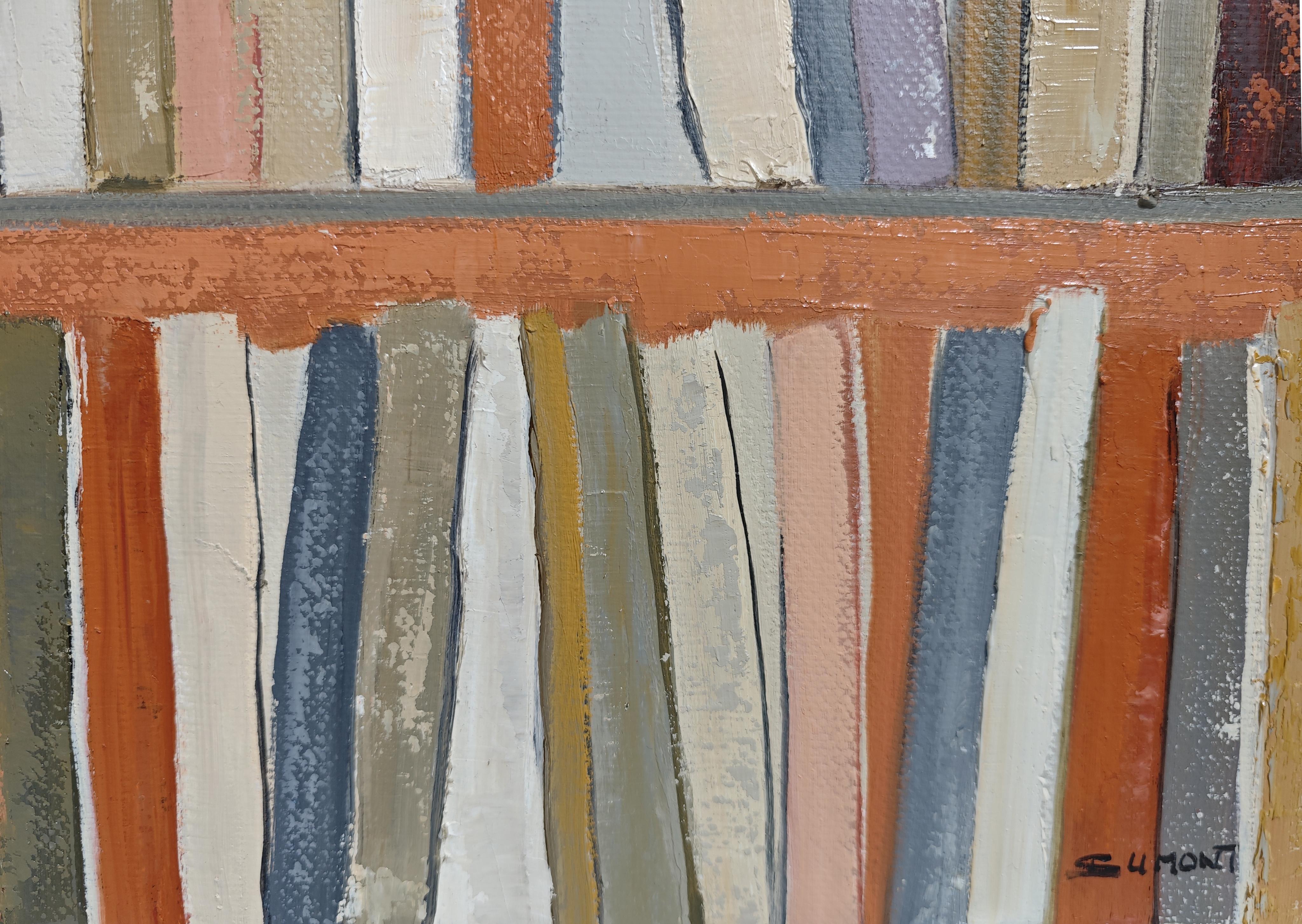 Abstract Bookshelf – Oil Painting, contemporary,  French Artist, 
