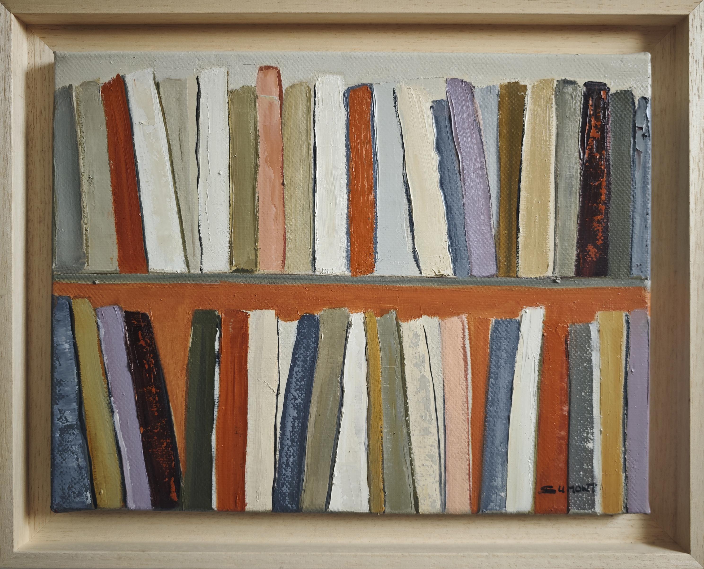 SOPHIE DUMONT Interior Painting - Abstract Bookshelf – Oil Painting, contemporary,  French Artist, “The Art Books”