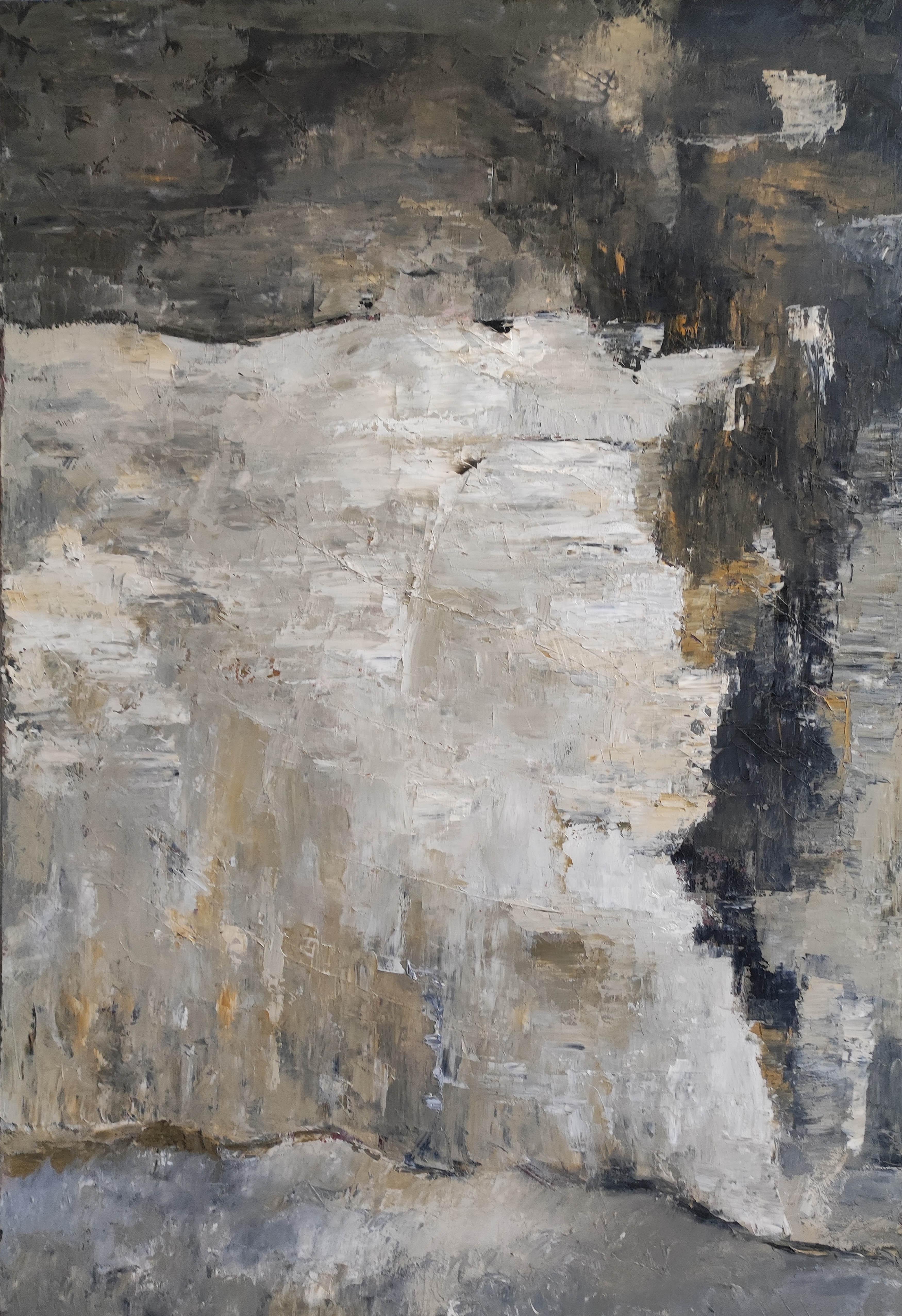 abstract cliffs, dyptich, oil on canvas, textured, contemporary art, modern - Abstract Expressionist Painting by SOPHIE DUMONT