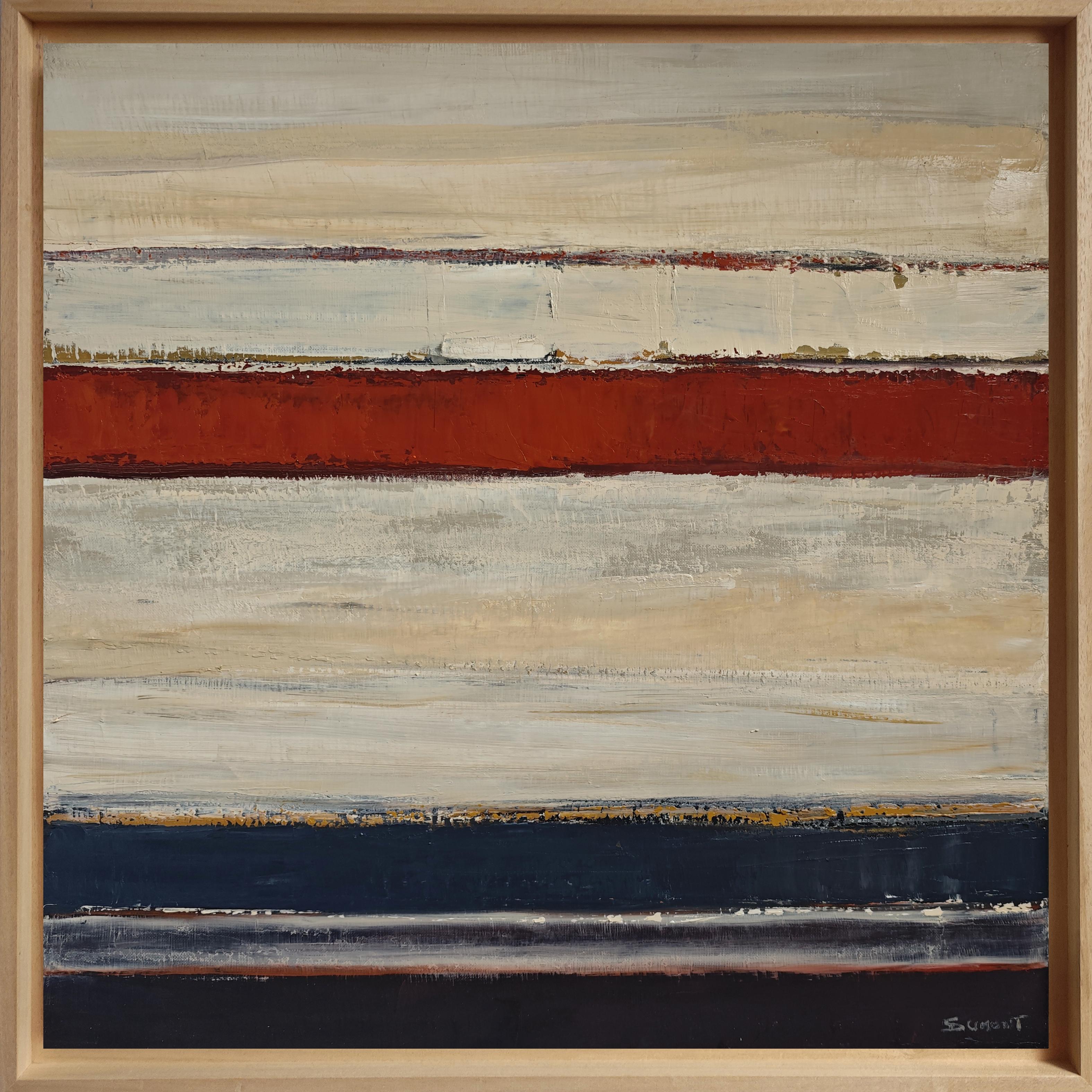 Abstract Mixed Media Painting on Linen, Horizontal Landscape Composition, 2025 - Brown Landscape Painting by SOPHIE DUMONT