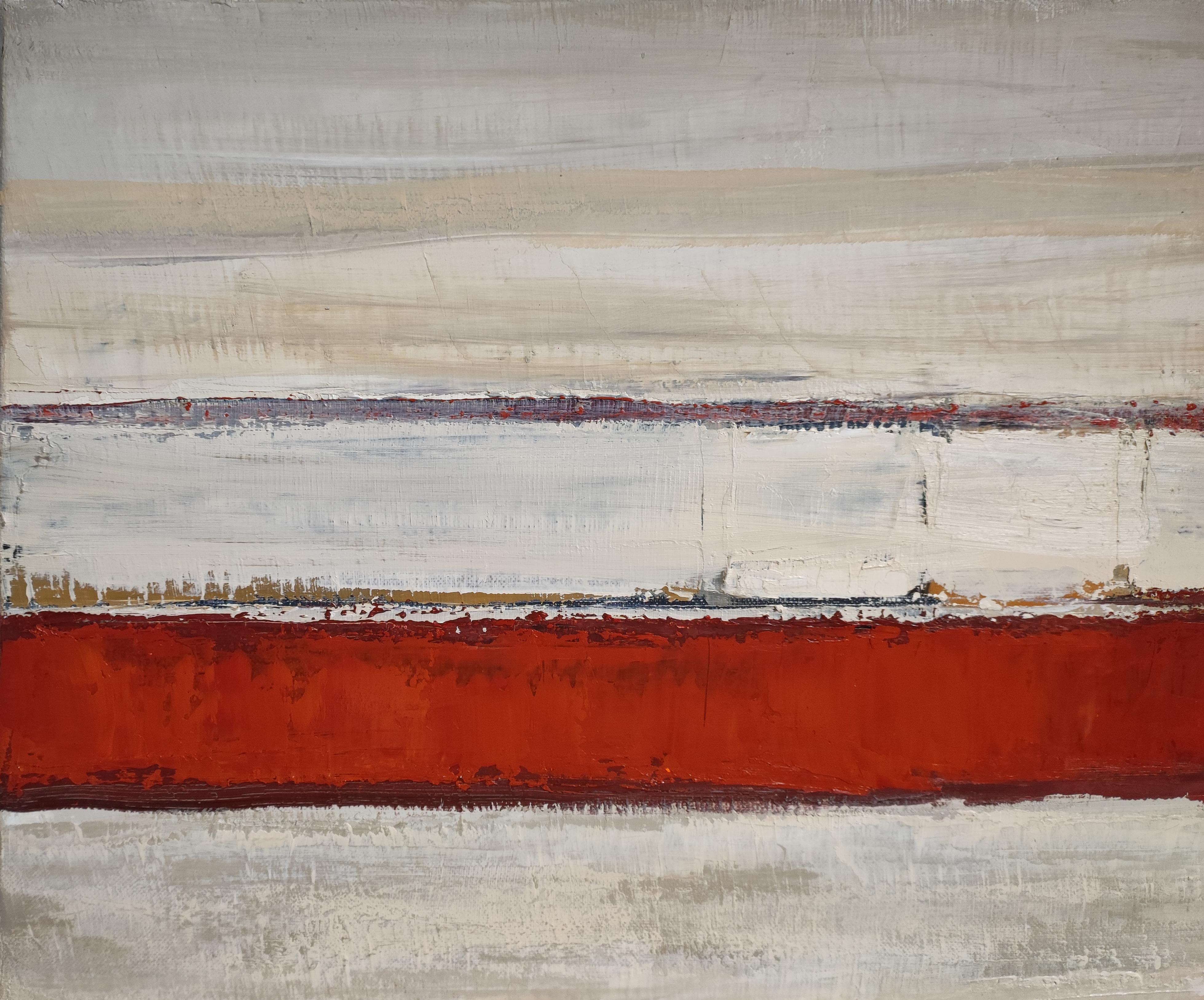 Abstract Mixed Media Painting on Linen, Horizontal Landscape Composition, 2025 For Sale 1