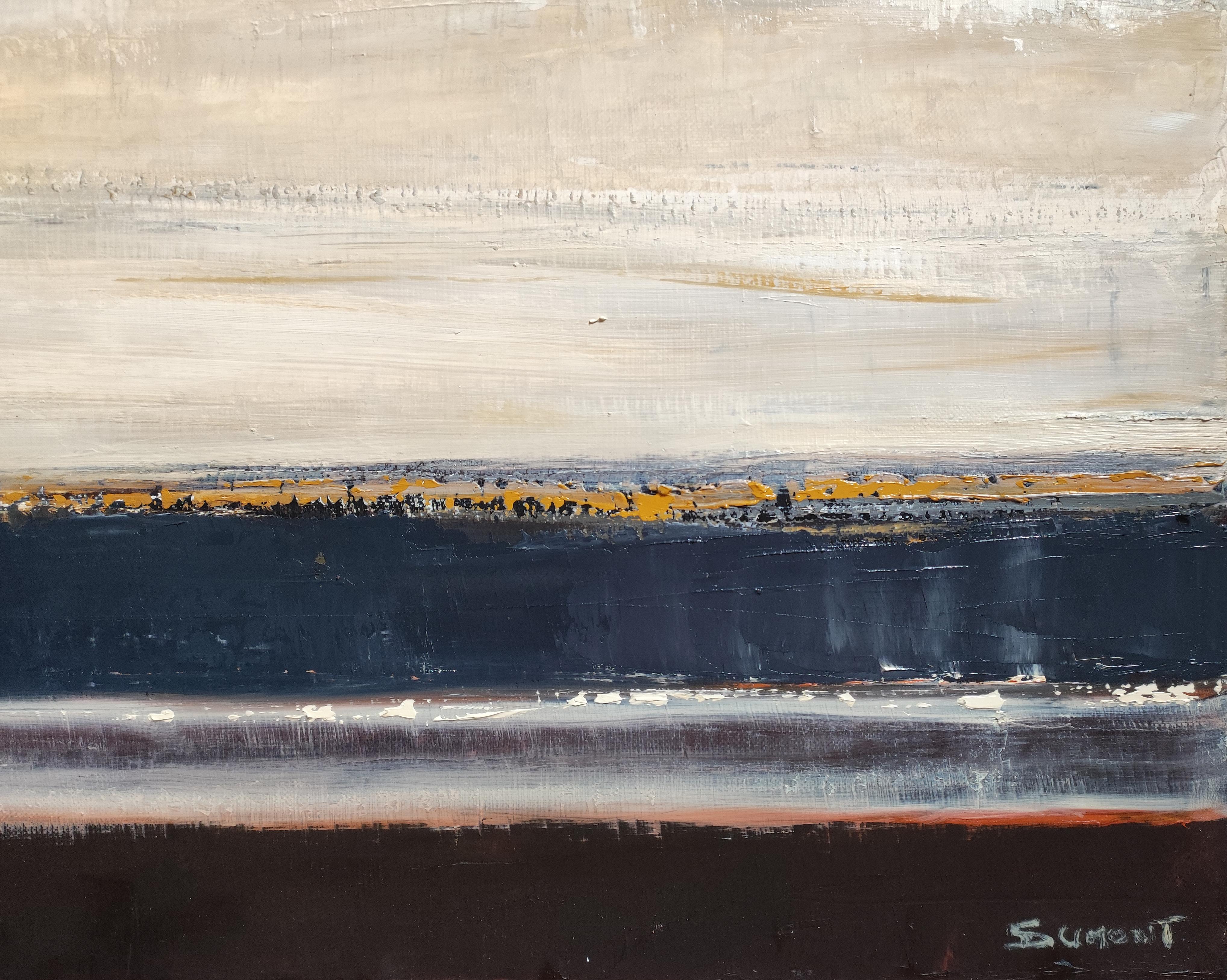 Abstract Mixed Media Painting on Linen, Horizontal Landscape Composition, 2025 For Sale 3