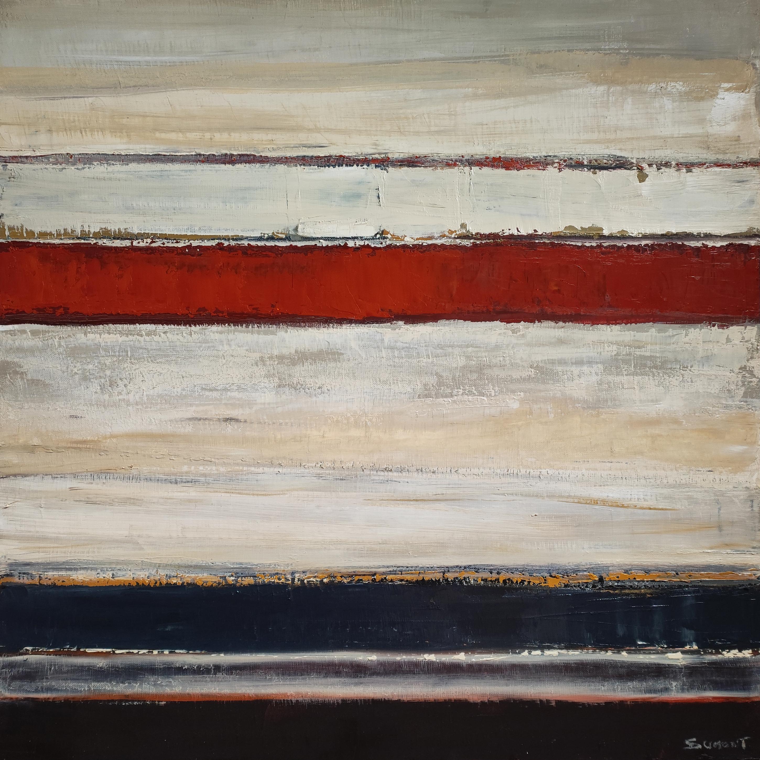 Abstract Mixed Media Painting on Linen, Horizontal Landscape Composition, 2025 For Sale 4