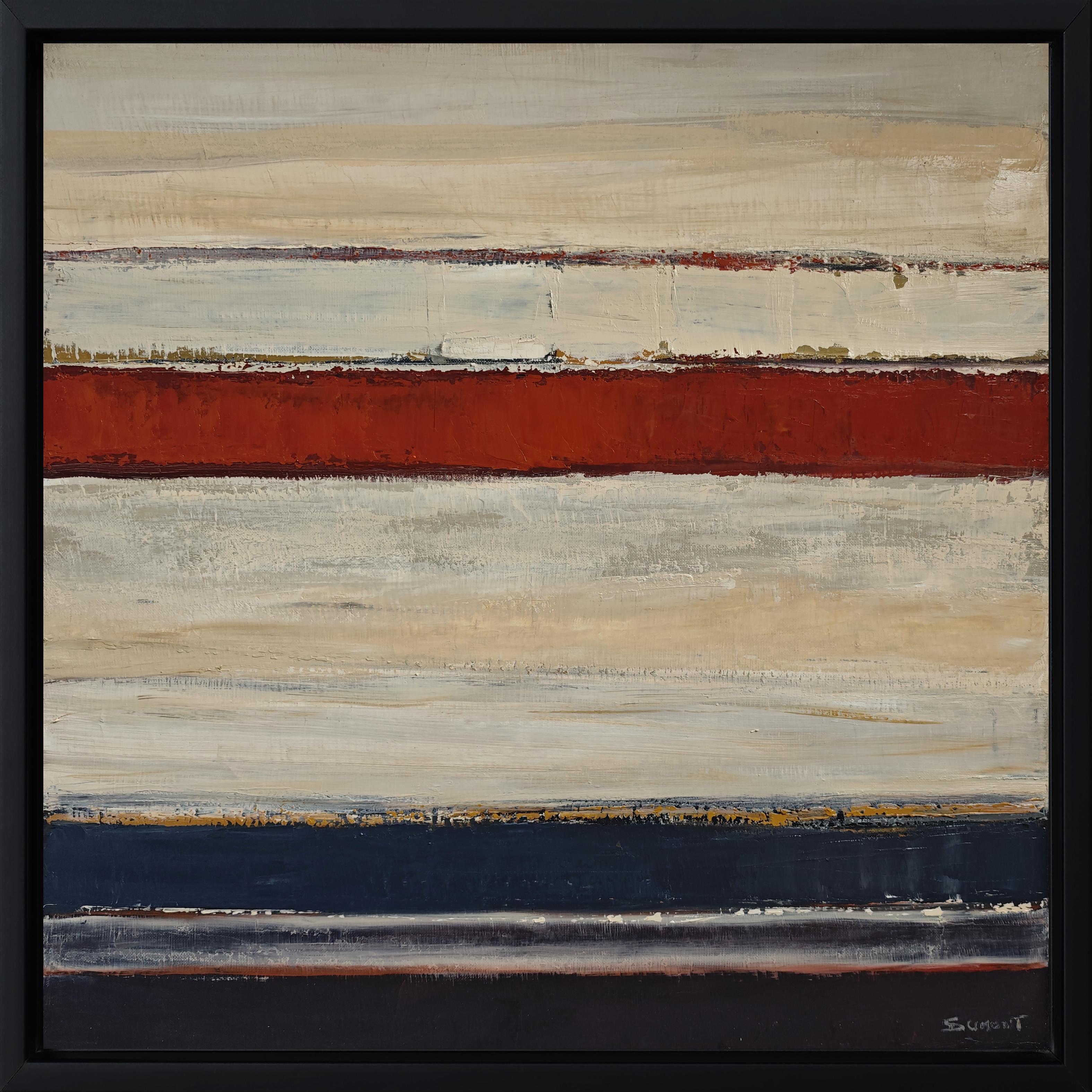SOPHIE DUMONT Landscape Painting - Abstract Mixed Media Painting on Linen, Horizontal Landscape Composition, 2025