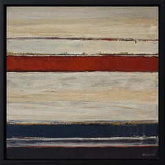 Peinture abstraite en techniques mixtes sur lin, composition de paysage horizontal, 2025