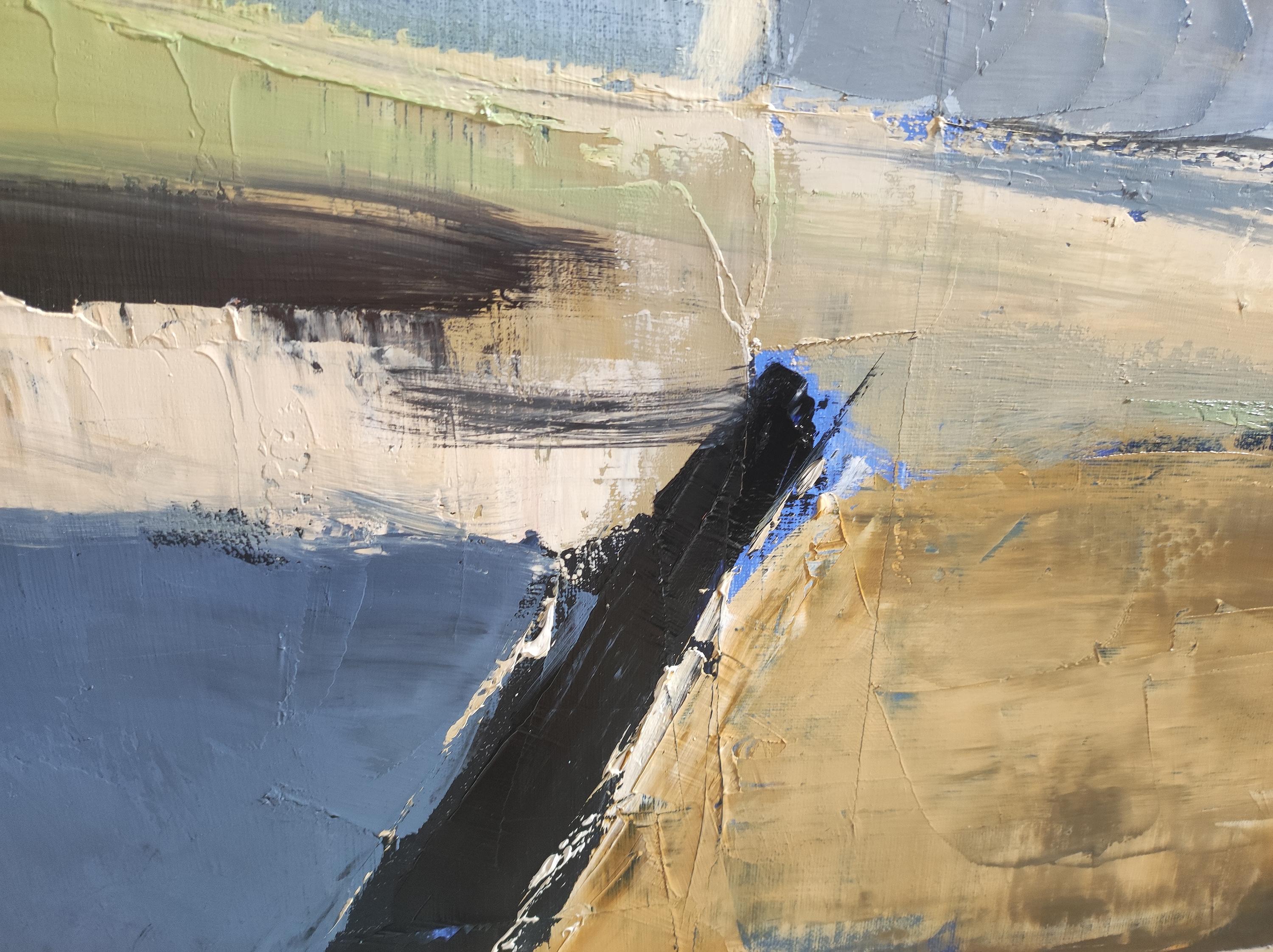 manège abstrait,  Paysage, abstrait bleu, , peinture à l'huile  texture, expressionnisme en vente 6