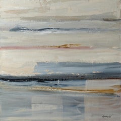 Abstract Seascape Painting in Soft Neutrals – Original Oil on Canvas, French Art