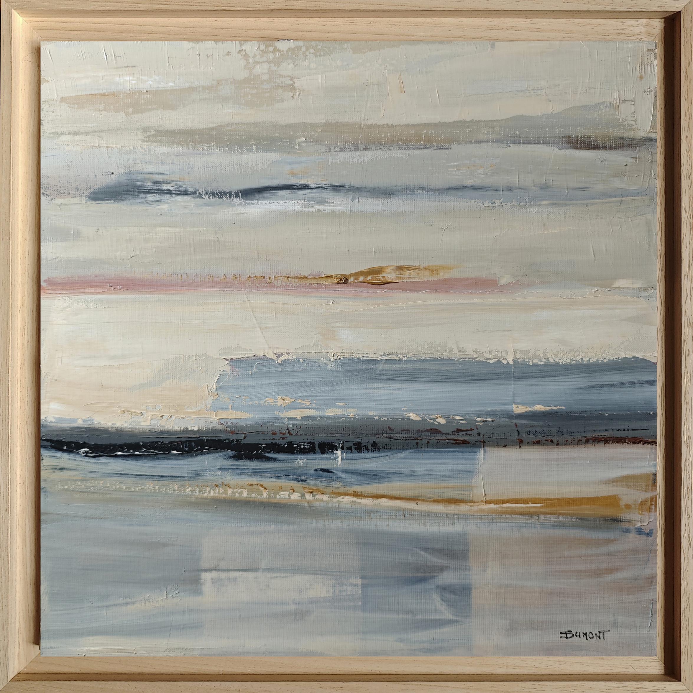 Abstract Seascape Painting in Soft Neutrals – Original Oil on Canvas, French Art