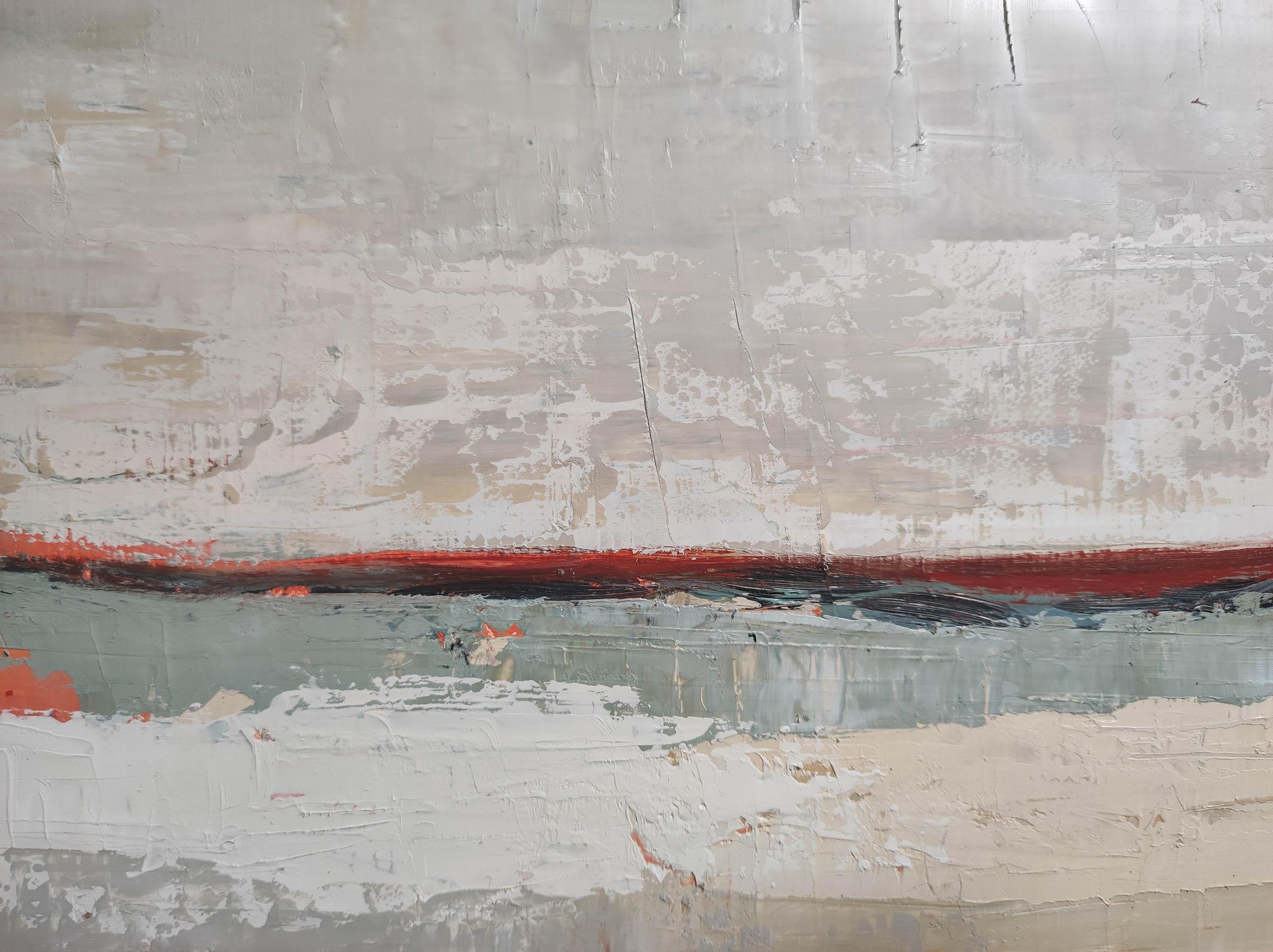 Astratto, Paesaggio espressionista, Artista francese, Moderno, Olio su tela - Landscape Painting Grigio di SOPHIE DUMONT