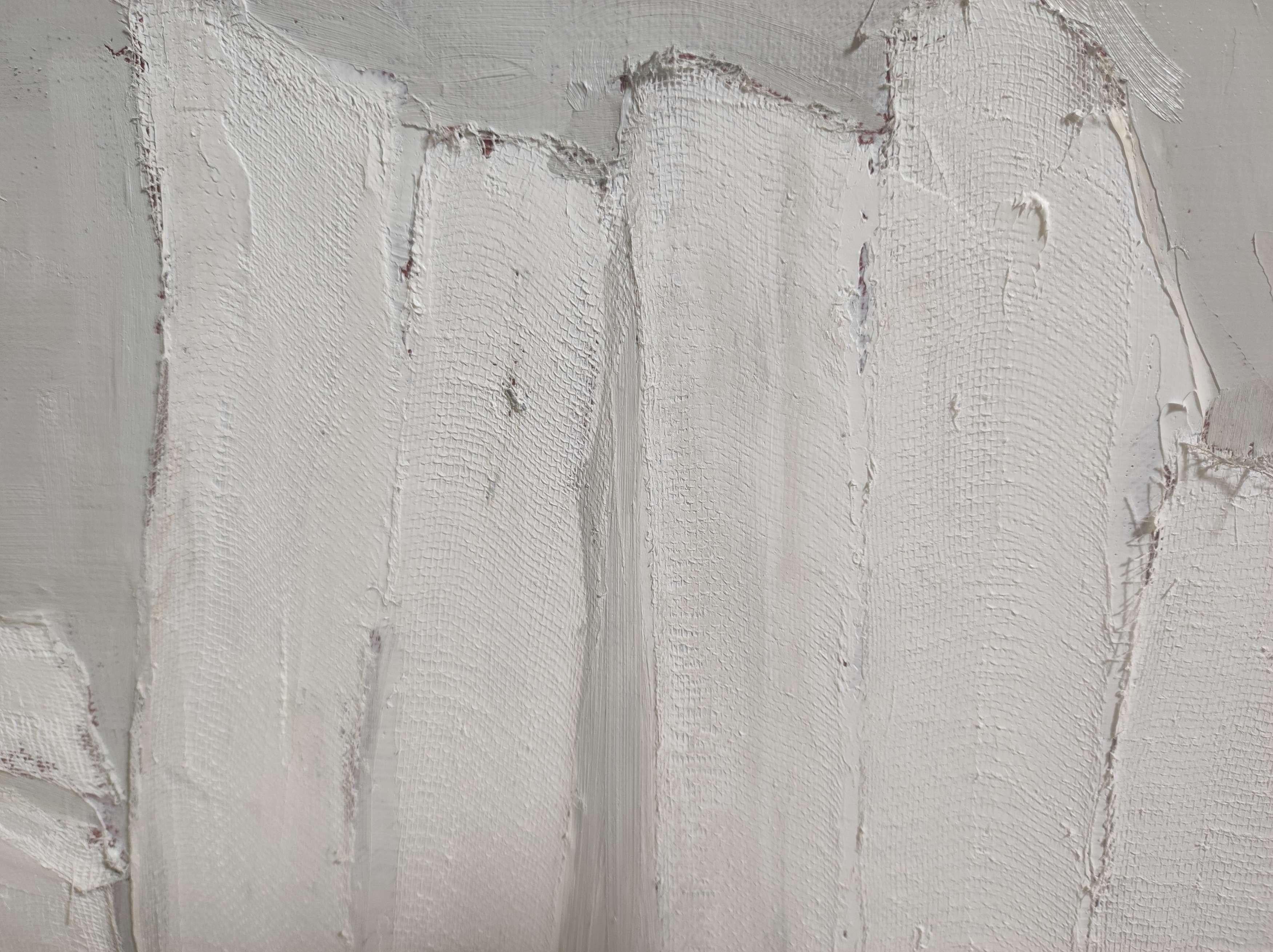 Academie, white abstract, monochrome, XXIe siècle,  minimalism, textured, books - Abstract Painting by SOPHIE DUMONT