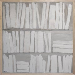 Academie, white abstract, monochrome, collage,  minimalism, textured, books