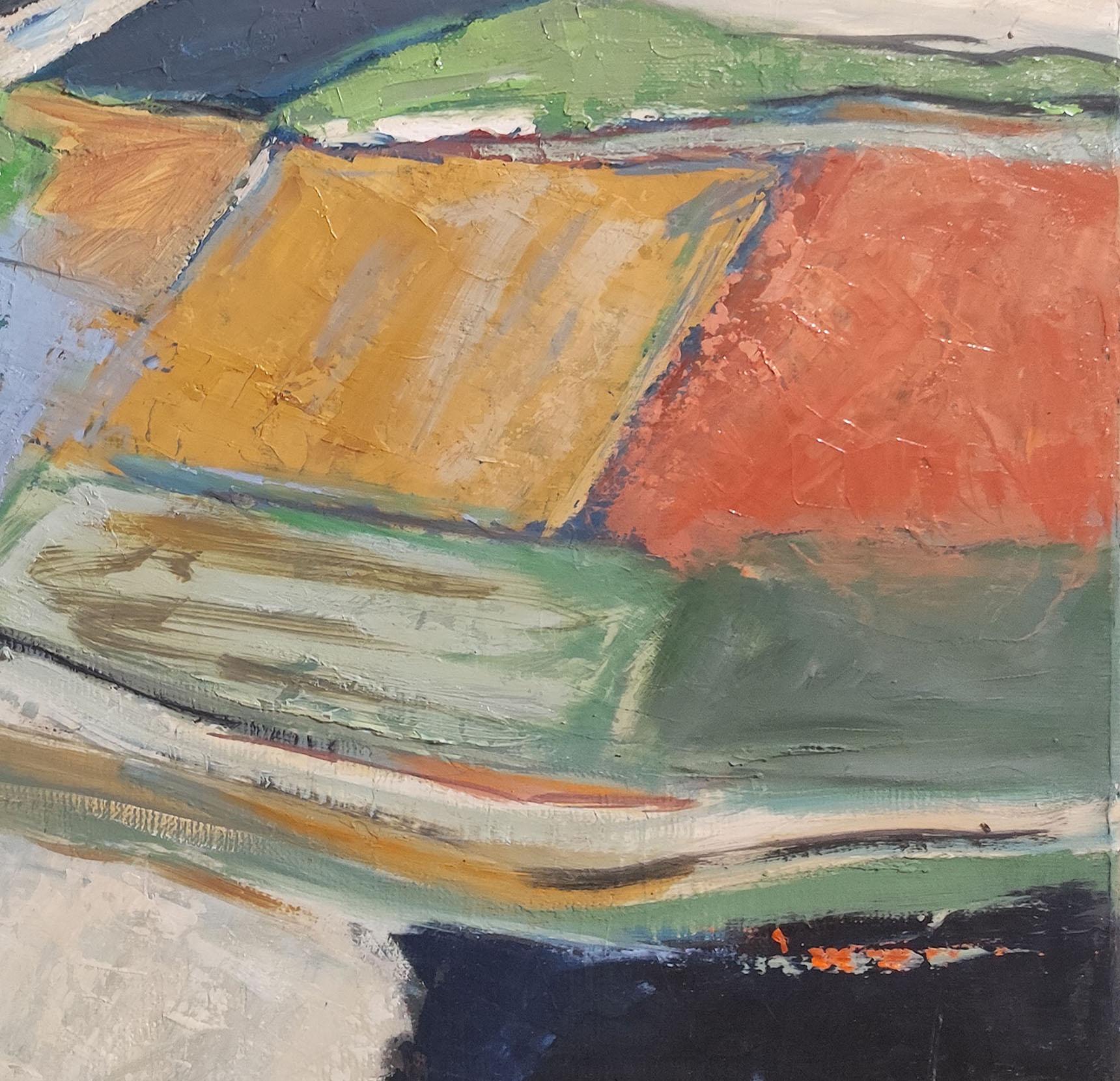 Agros, paysage abstrait, texturé, France, contemporain, multicolore, huile en vente 4