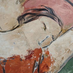 Grande quadro figurativo di donna sdraiata - arte moderna ad olio in toni terrosi