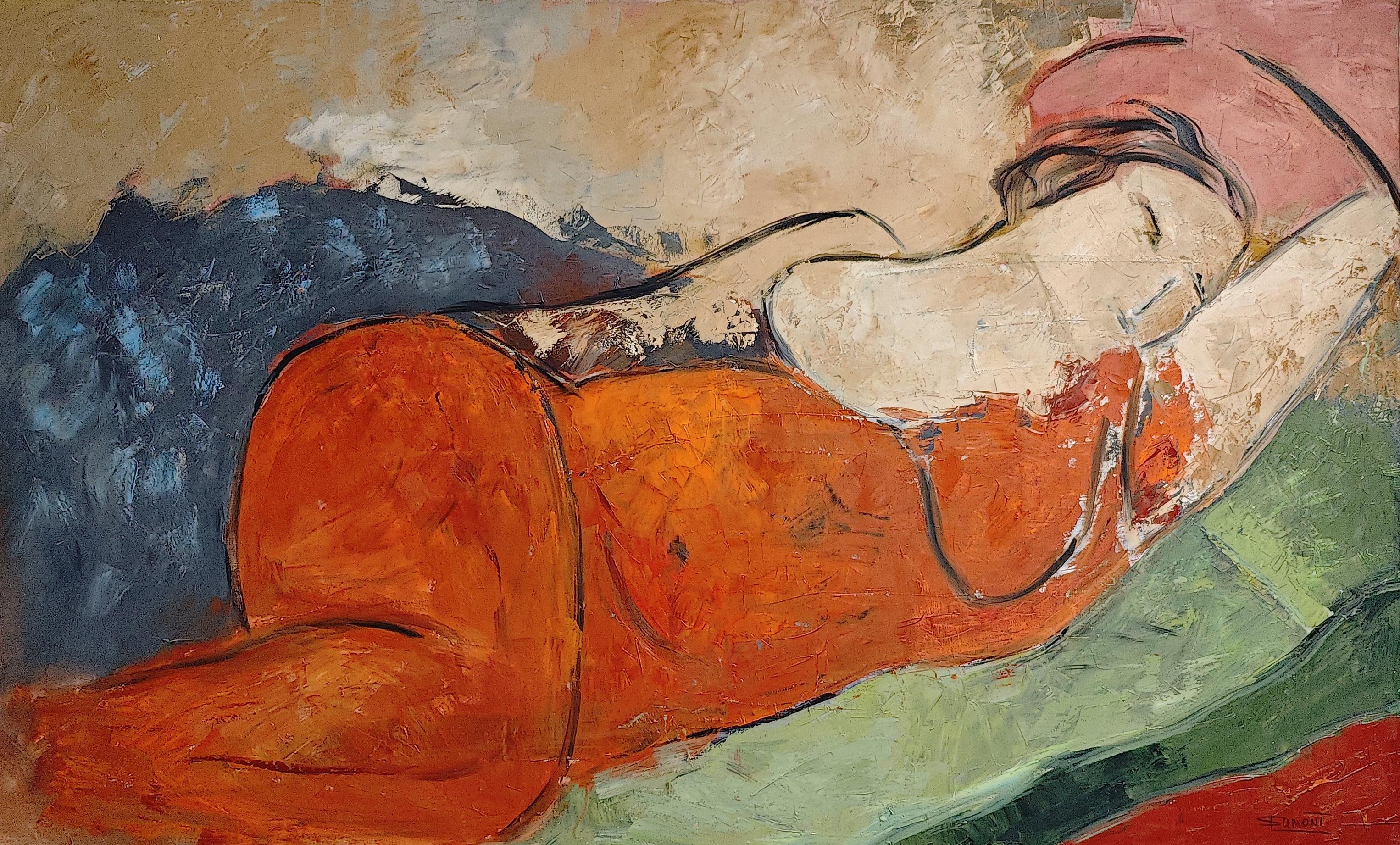 Allegresse, Female, oil on canvas, Abstract Nude, Fauvist Inspiration, Modern