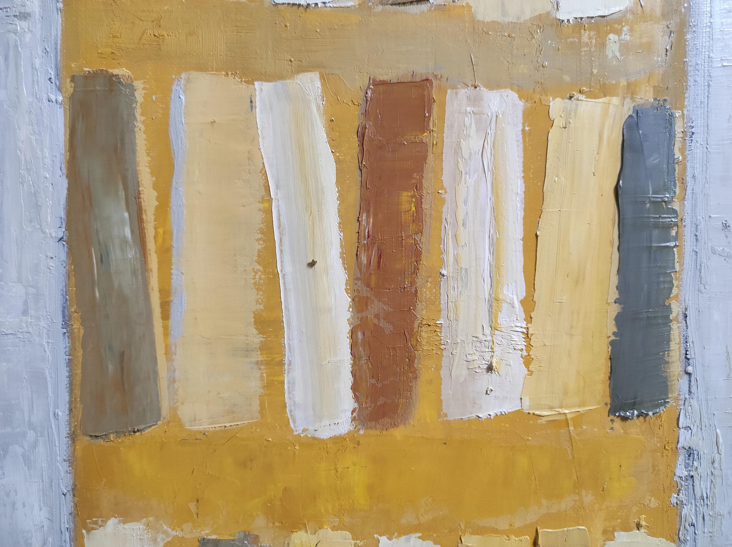 amarillo, abstrakte gelbe und weiße Bibliothek,  Expressionismus, geometrisch, modern im Angebot 5