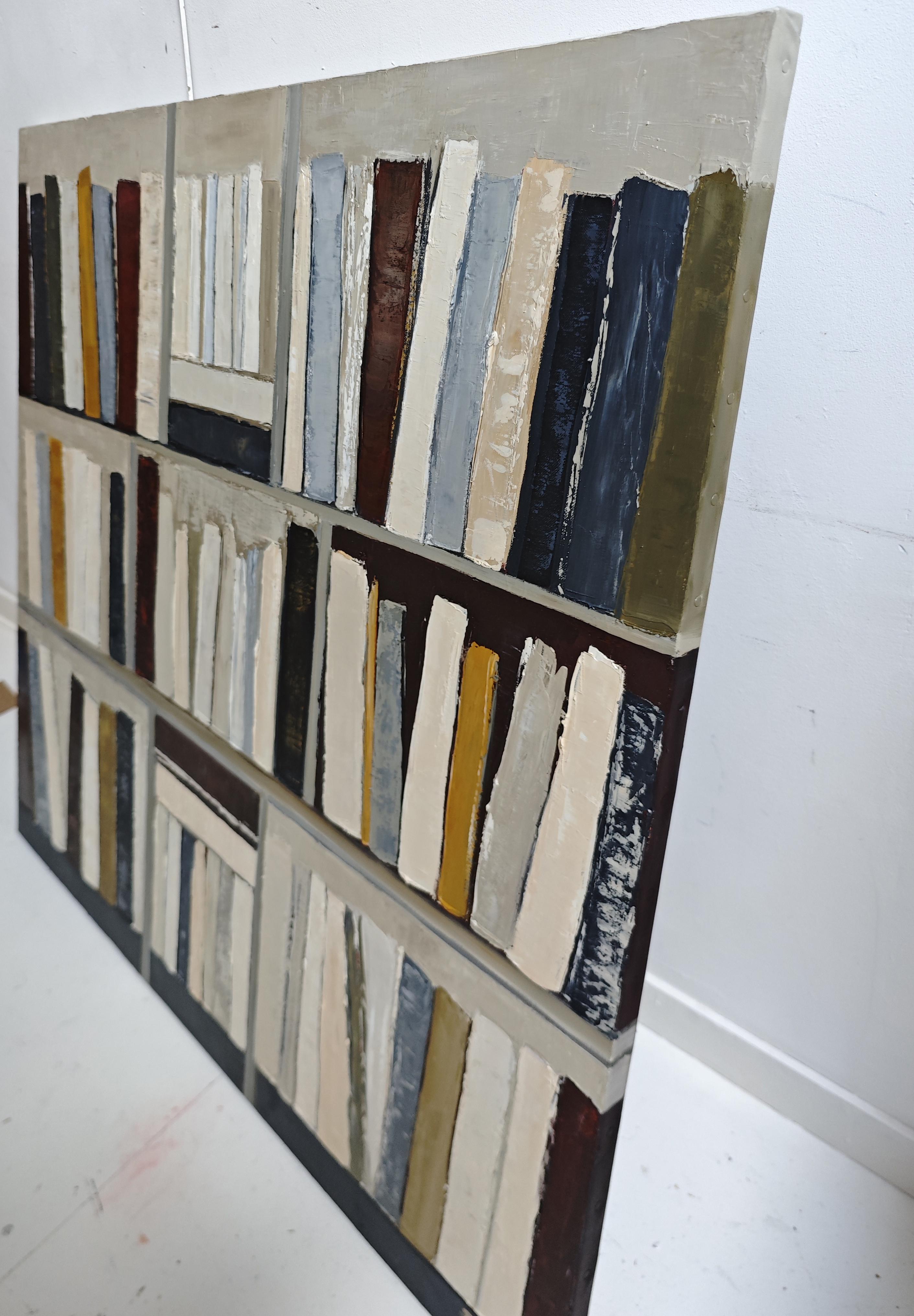 Architecture du livre, Abstract library geometric, textured, expressionism, gray For Sale 1