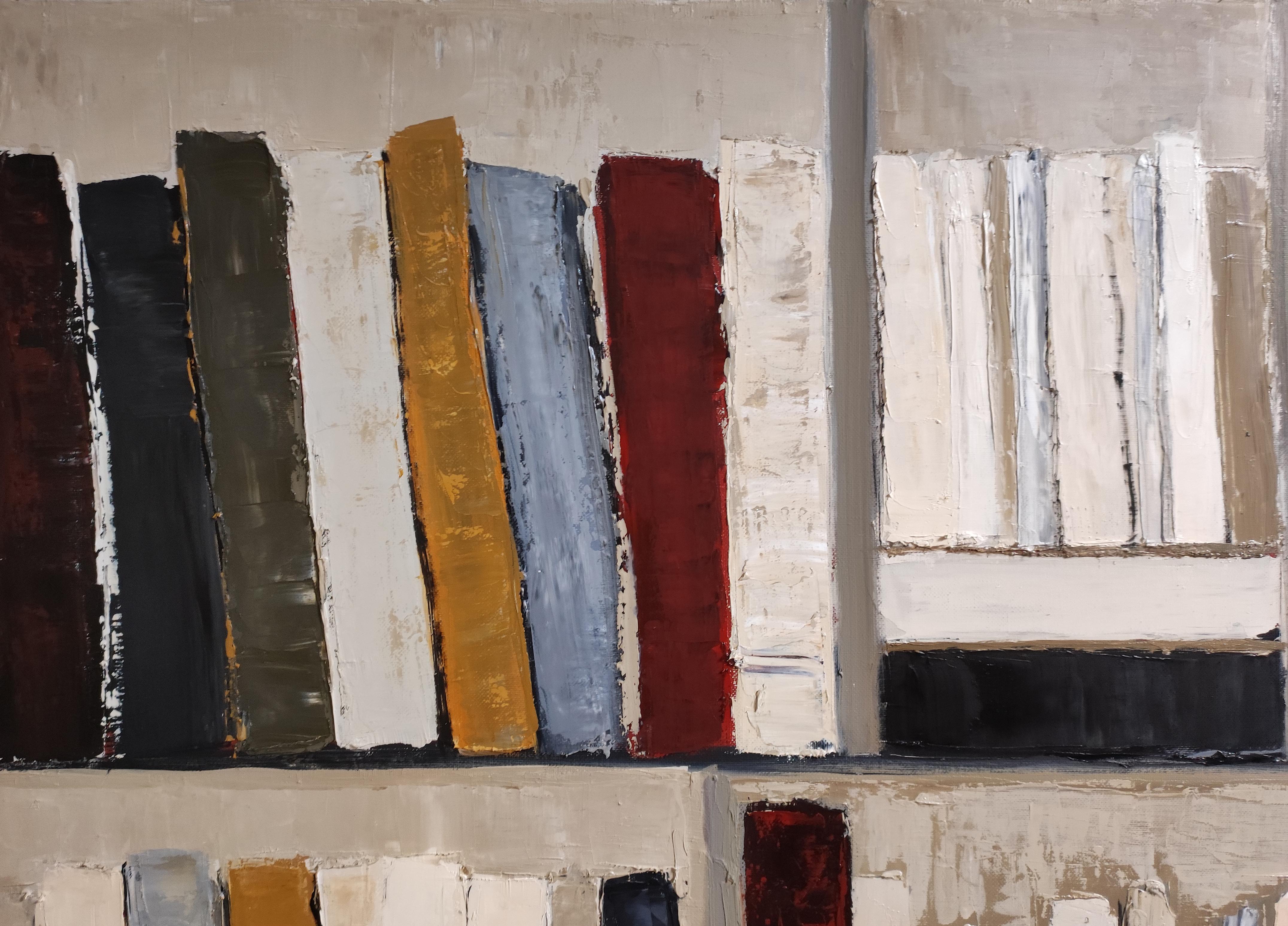 Architecture du livre, Abstract library geometric, textured, expressionism, gray For Sale 1