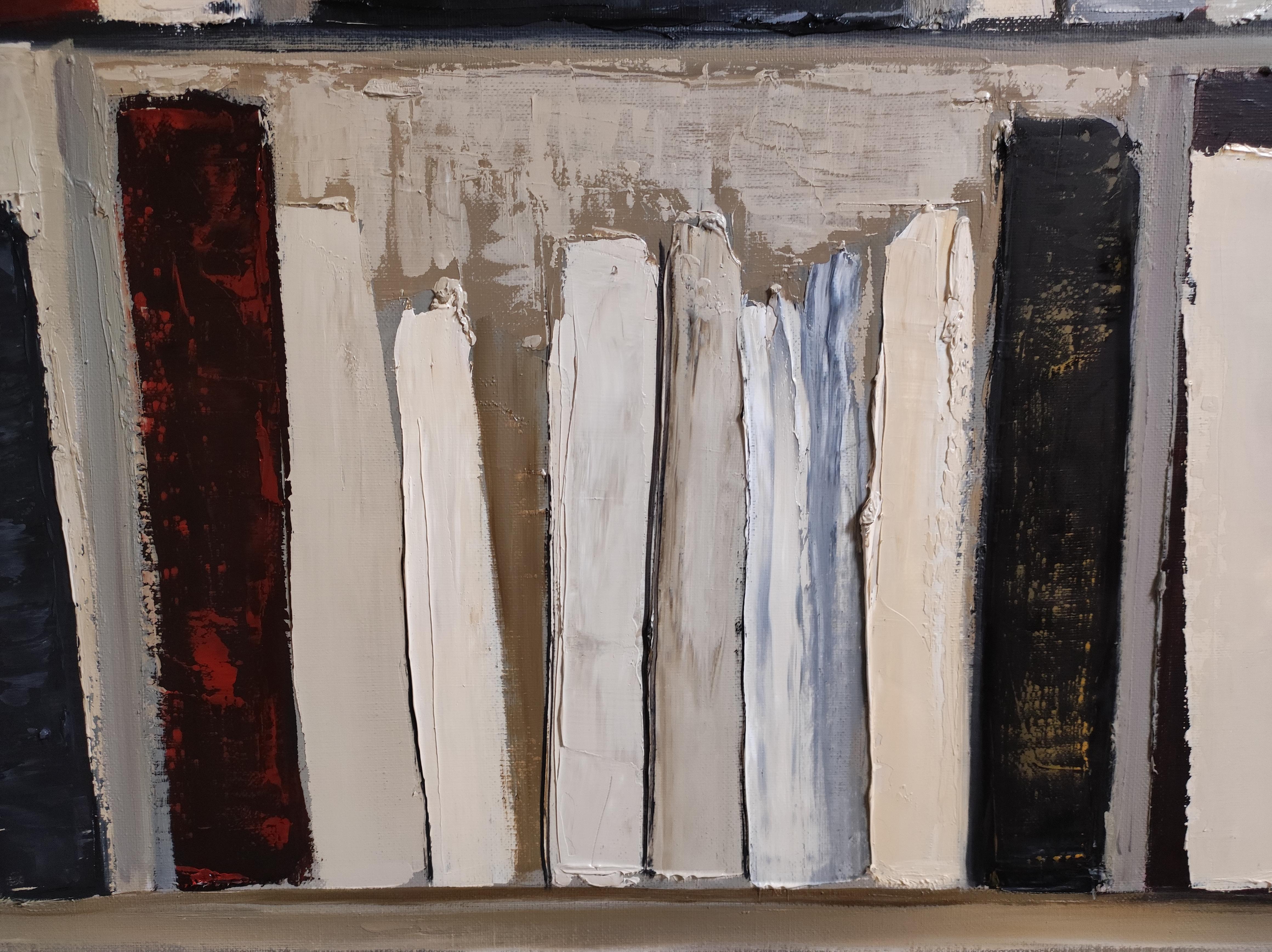 Architecture du livre, Abstract library geometric, textured, expressionism, gray For Sale 2