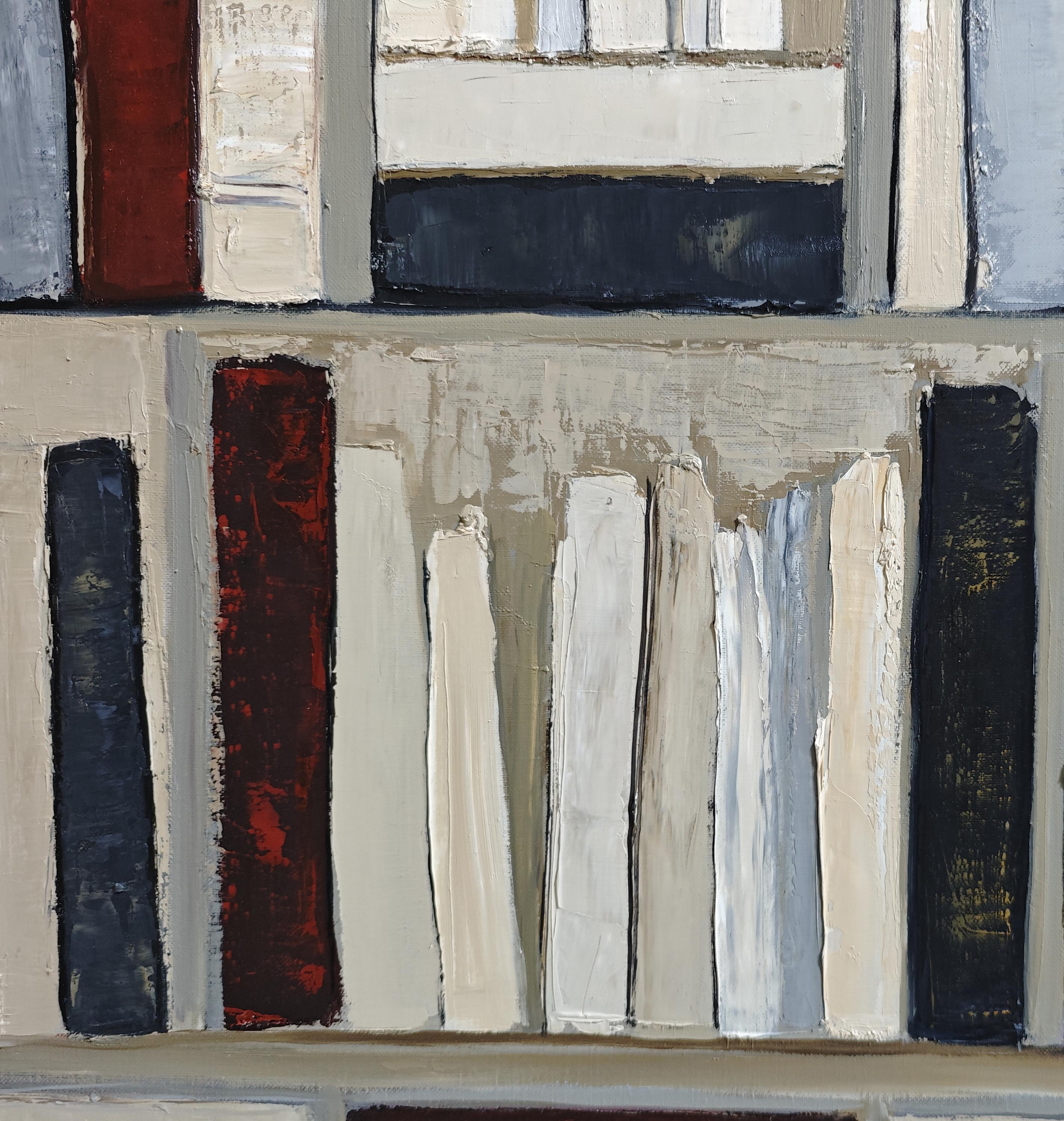 Architecture du livre, Abstract library geometric, textured, expressionism, gray For Sale 5