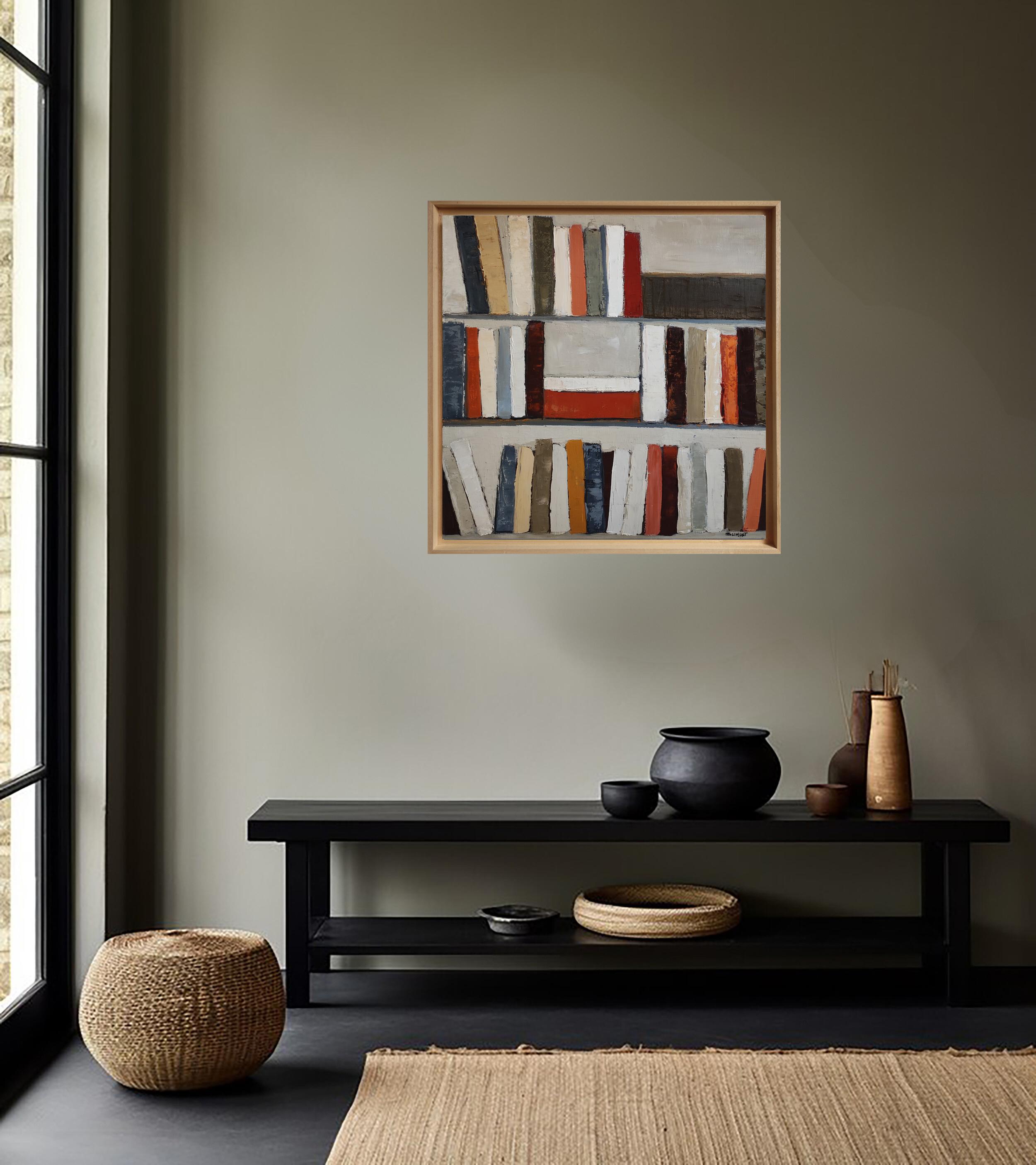 Architecture du savoir, Abstract Contemporary Library, Expressionism, Oil - Brown Abstract Painting by SOPHIE DUMONT
