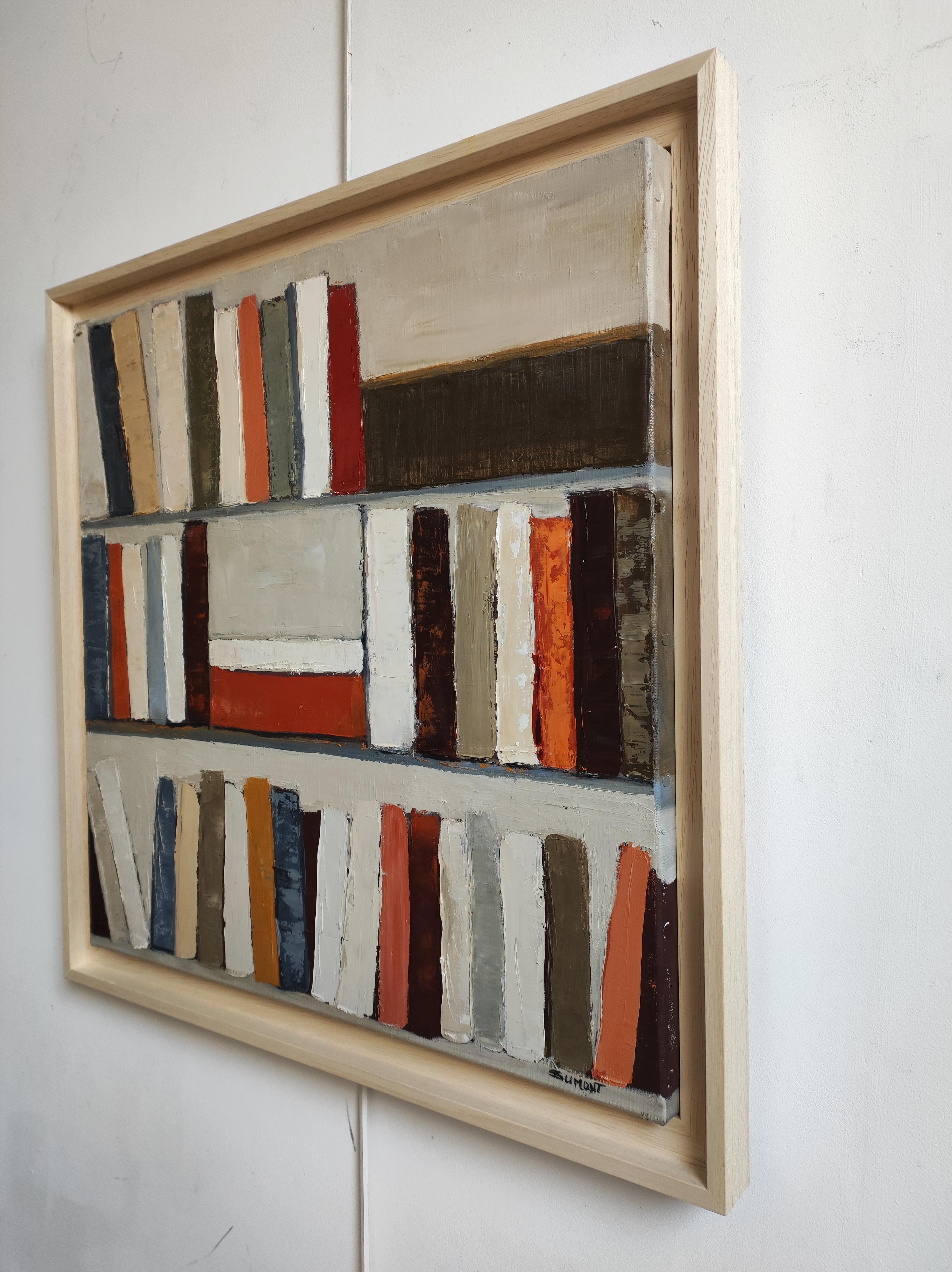 Architecture du savoir, Abstract Contemporary Library, Expressionism, Oil For Sale 1