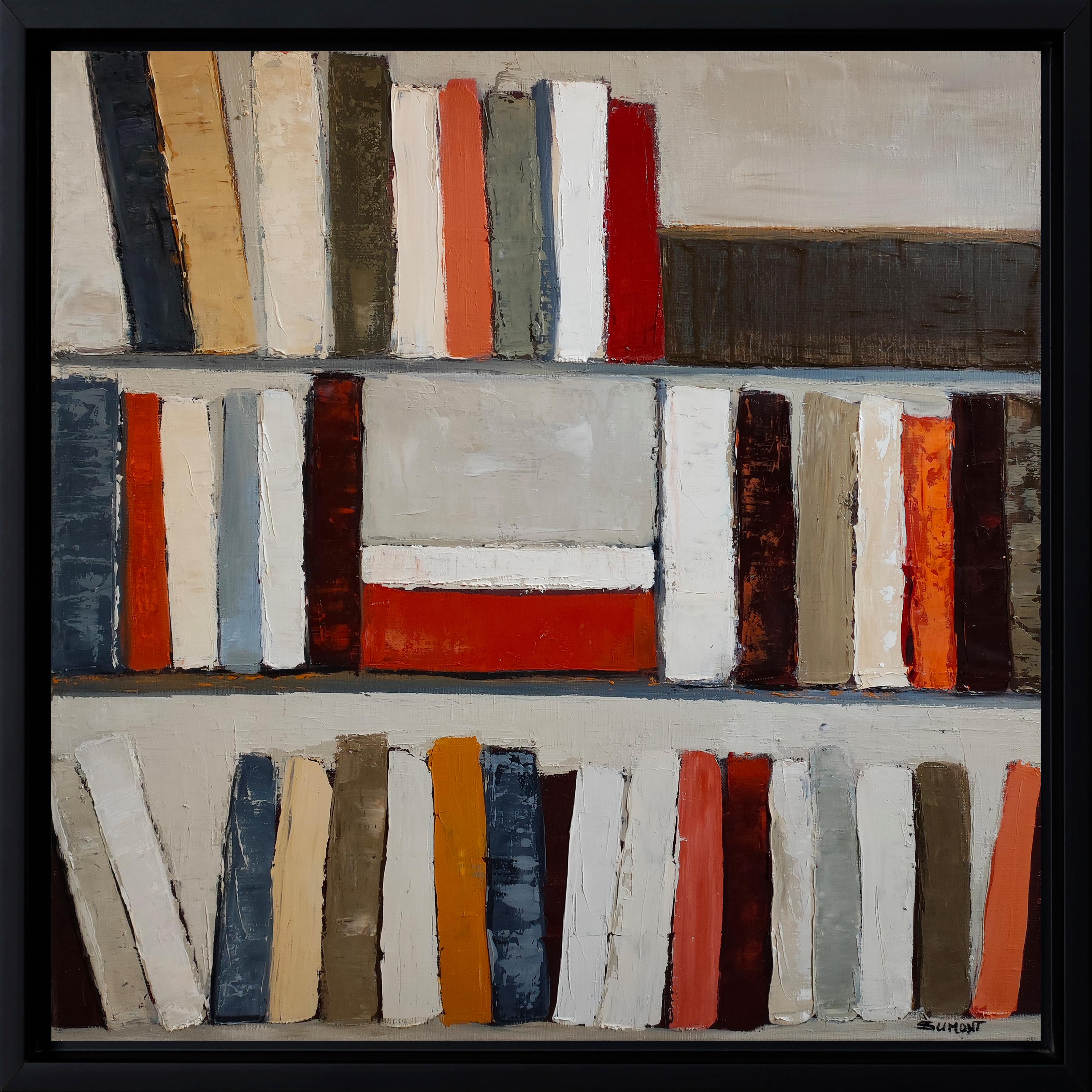 Architecture du savoir, Abstract Contemporary Library, Expressionism, Oil - Painting by SOPHIE DUMONT