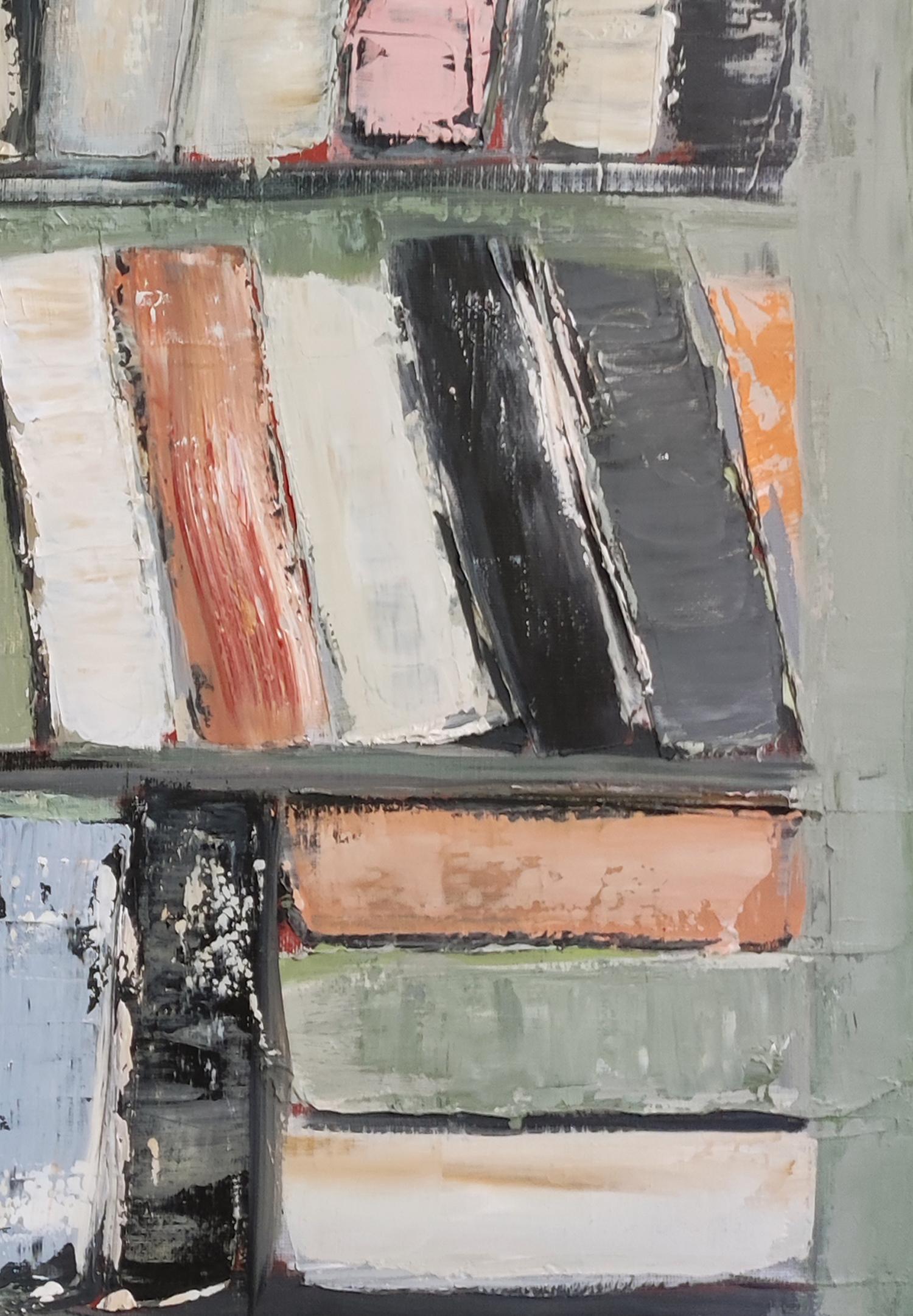 Archives, colors books in library, abstract, expressionism, oil on canvas, green For Sale 3