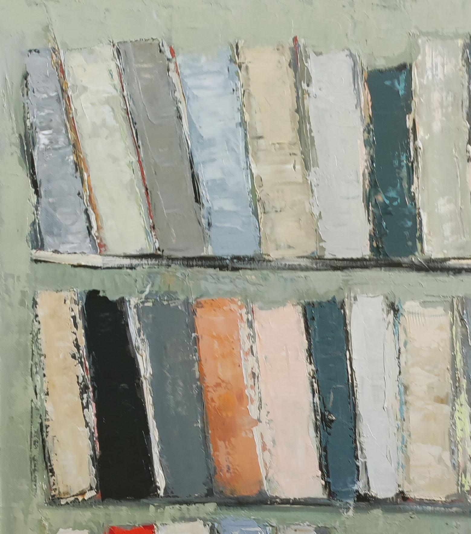 Archives, colors books in library, abstract, expressionism, oil on canvas, green For Sale 5