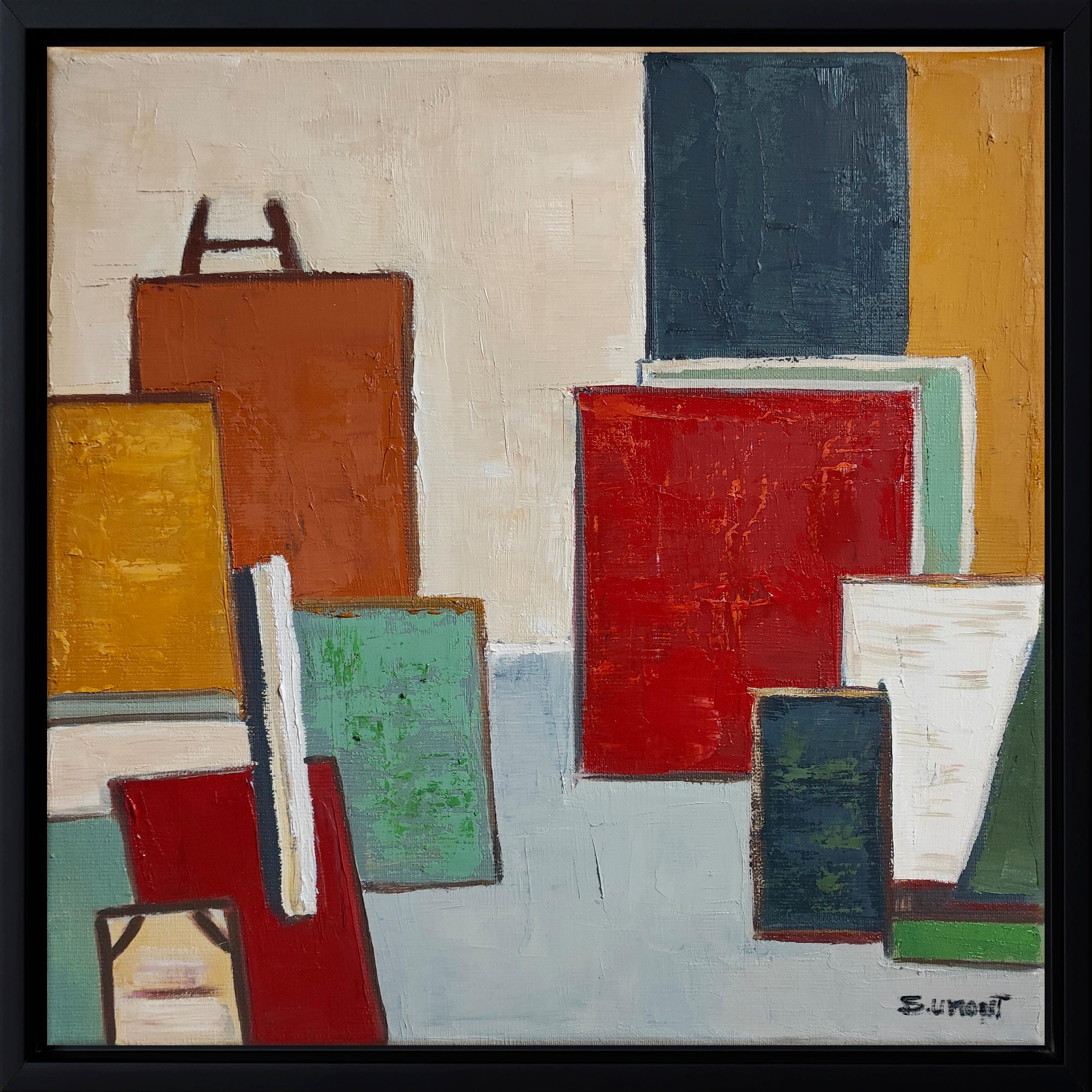 Angolo dell'artista, Studio astratto, Geometrico, Contemporaneo, Olio, Multicolore Moderno - Painting di SOPHIE DUMONT