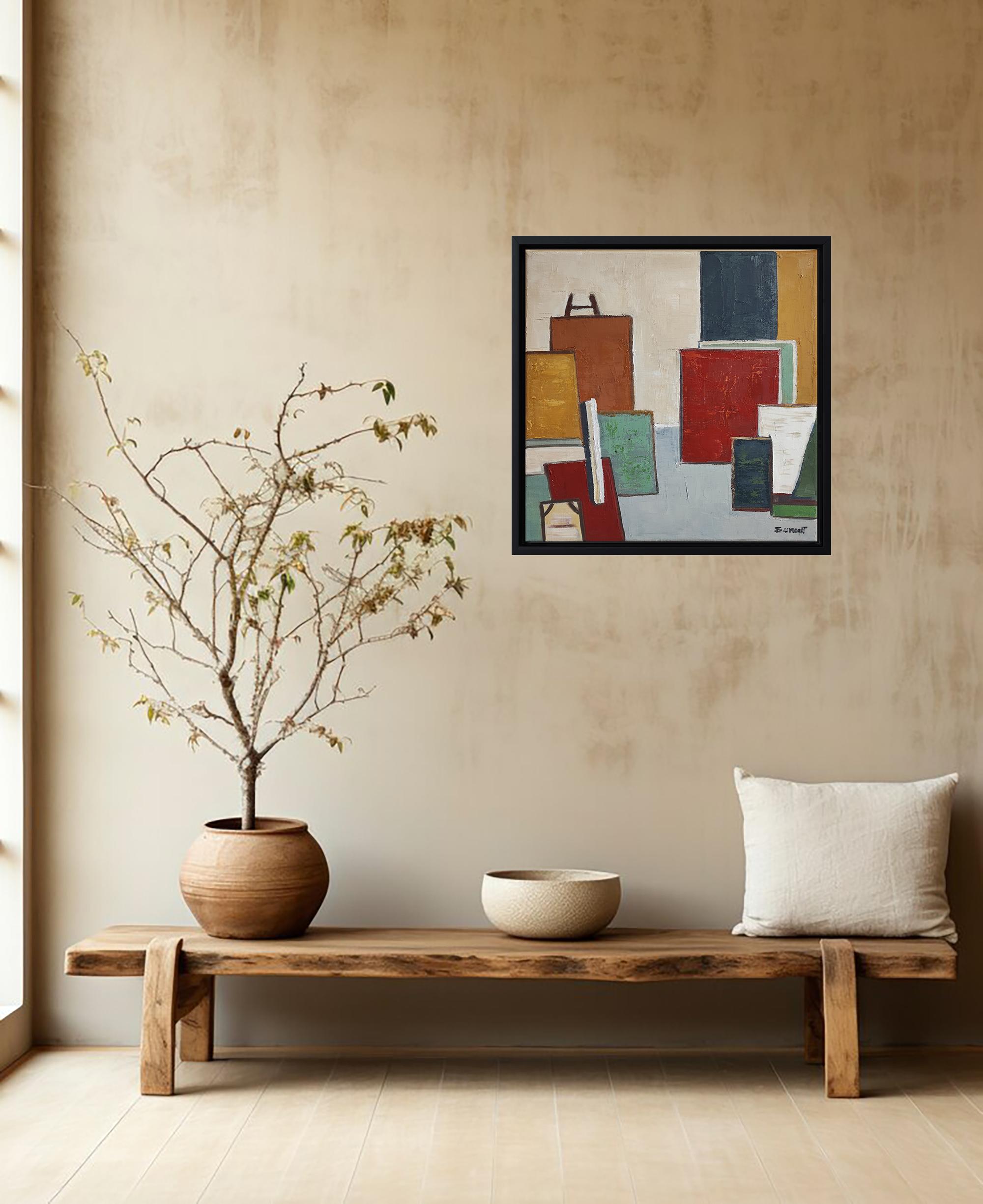 Angolo dell'artista, Studio astratto, Geometrico, Contemporaneo, Olio, Multicolore Moderno - Painting Astratto di SOPHIE DUMONT