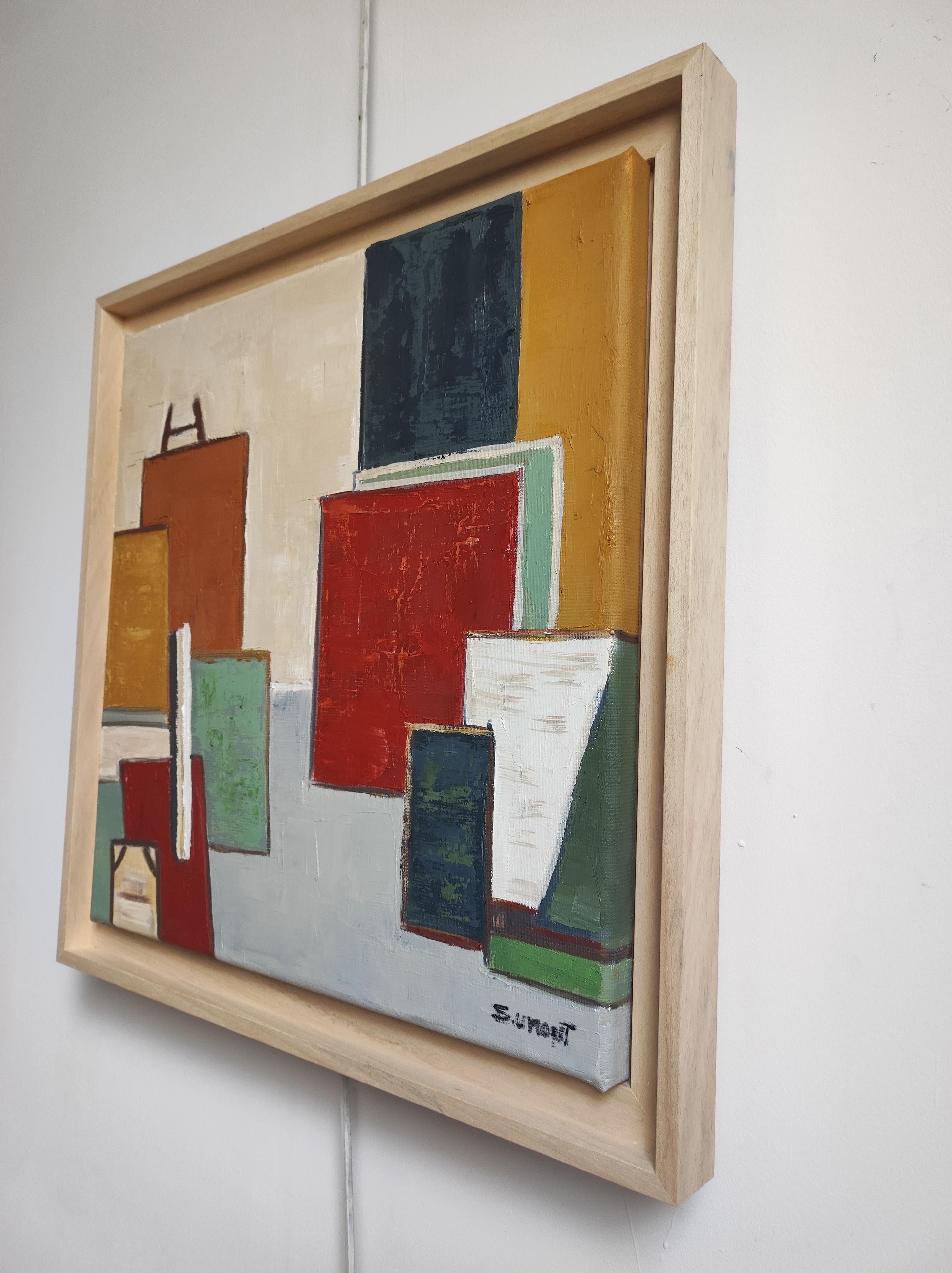 Angolo dell'artista, Studio astratto, Geometrico, Contemporaneo, Olio, Multicolore Moderno - Abstract Painting Marrone di SOPHIE DUMONT